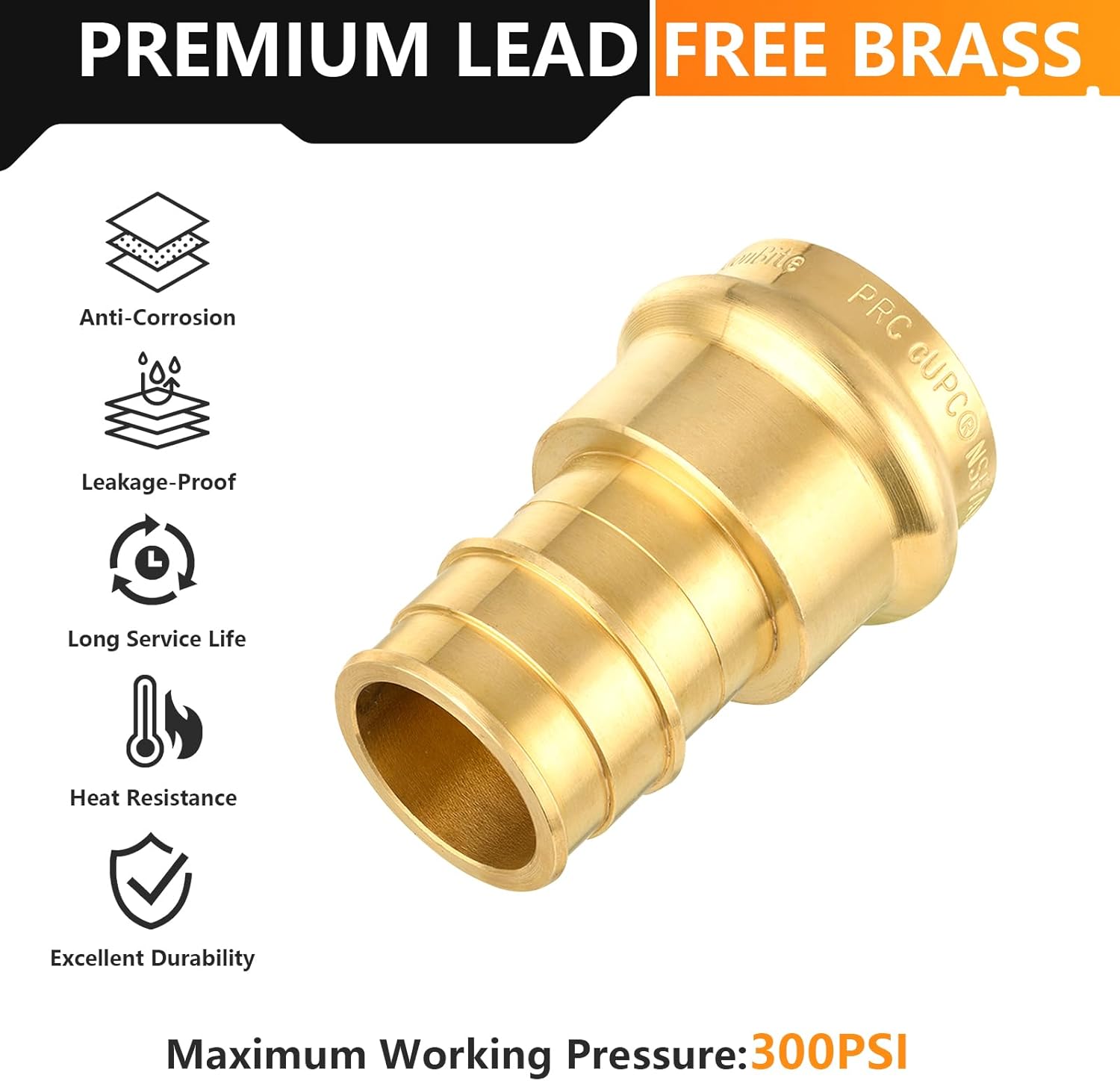 5-Pack HeSun Copper Press Fitting Adapter, 3/4" PRESS X 1" PEX-A Expansion F1960 Coupling, LF Brass