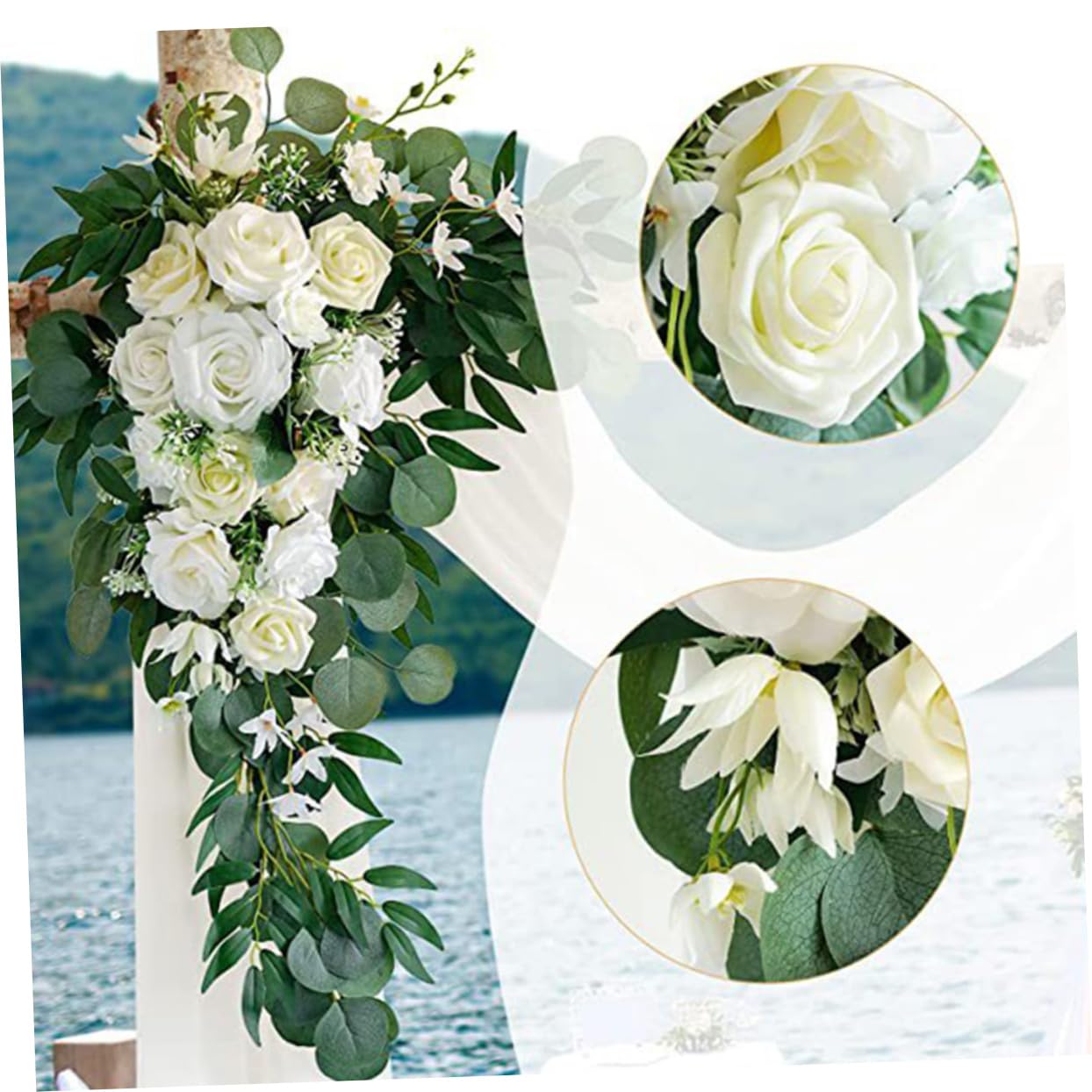 BESTOYARD Elegantes Hochzeitsblumen Satz mit Kunstblumen für Grabgestecke Weißer Blumengirlande und Gauze für Hochzeitsbogen und Zeremonien im Freien
