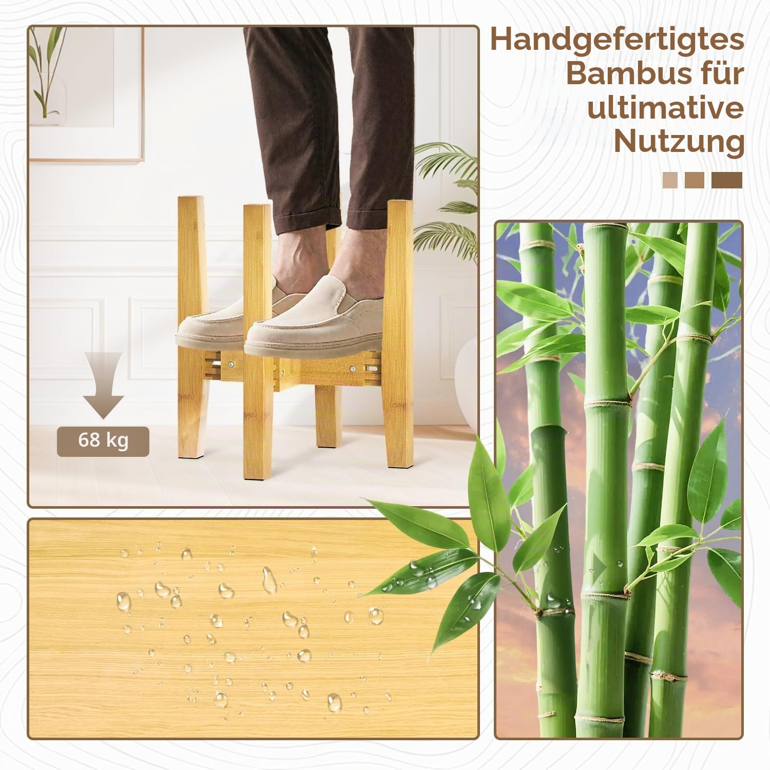 VASZOLA Verstellbarer Pflanzenständer aus Bambus für Einzelne Große Pflanzgefäße im Innenbereich, Robuster Bodentopfhalter für 20 bis 30 cm, Mid-Century-Stil, Erhöht für Blumen, Walnuss, 2 Packung