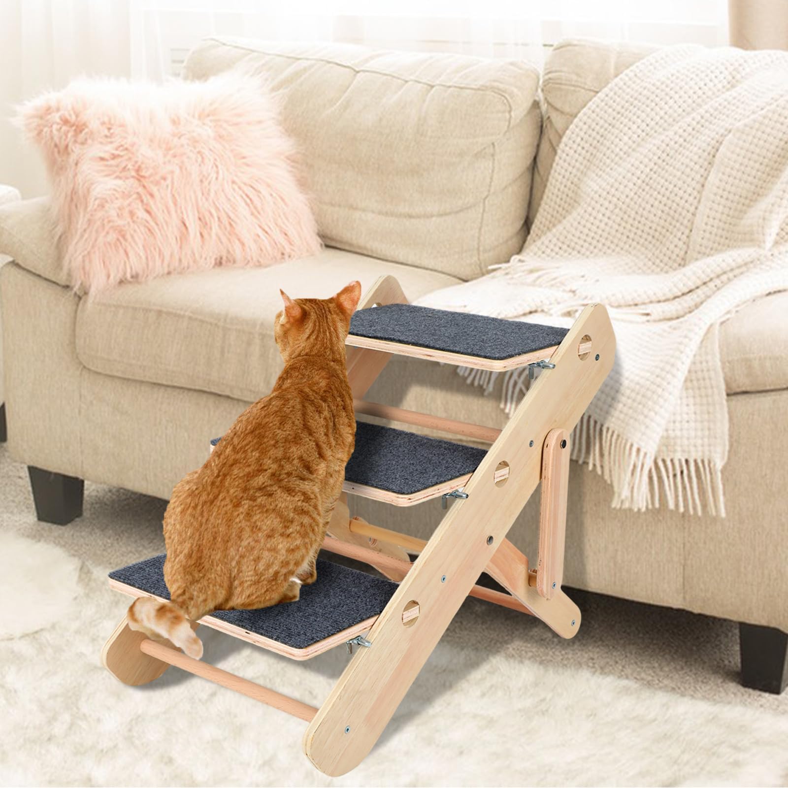 Escalera para perros, 2 en 1, escalera para perros pequeños y gatos, 3 niveles, plegable y portátil, escalera para mascotas para cama, sofá y coche, antideslizante