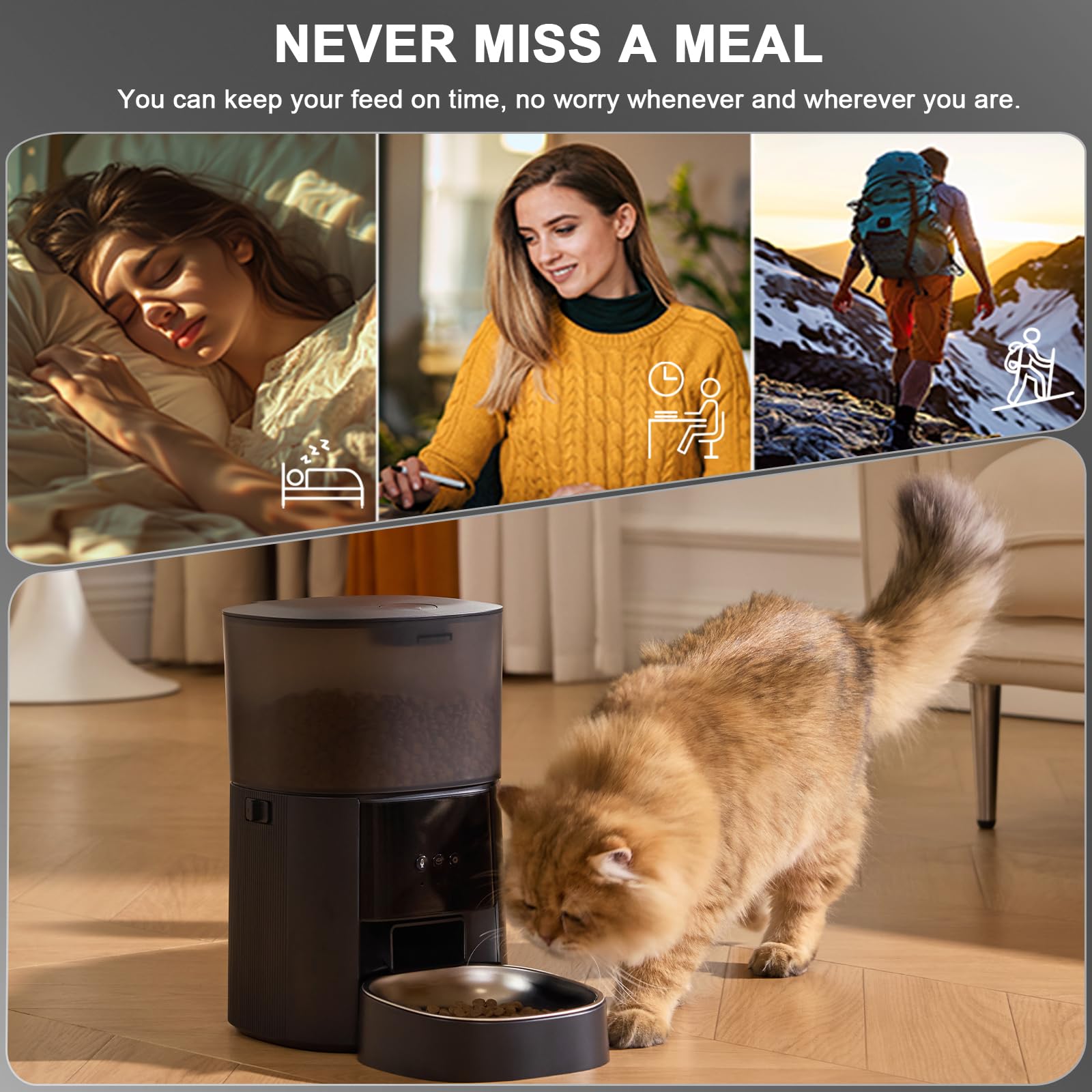 Automatic Cat Feeder WiFi with App Control, Voice Recorder, 4L Dry Pet Food Dispenser for Cats & Dogs with Freshness Preservation, Custom Feeding Times & Portions, Dual Power - image 5