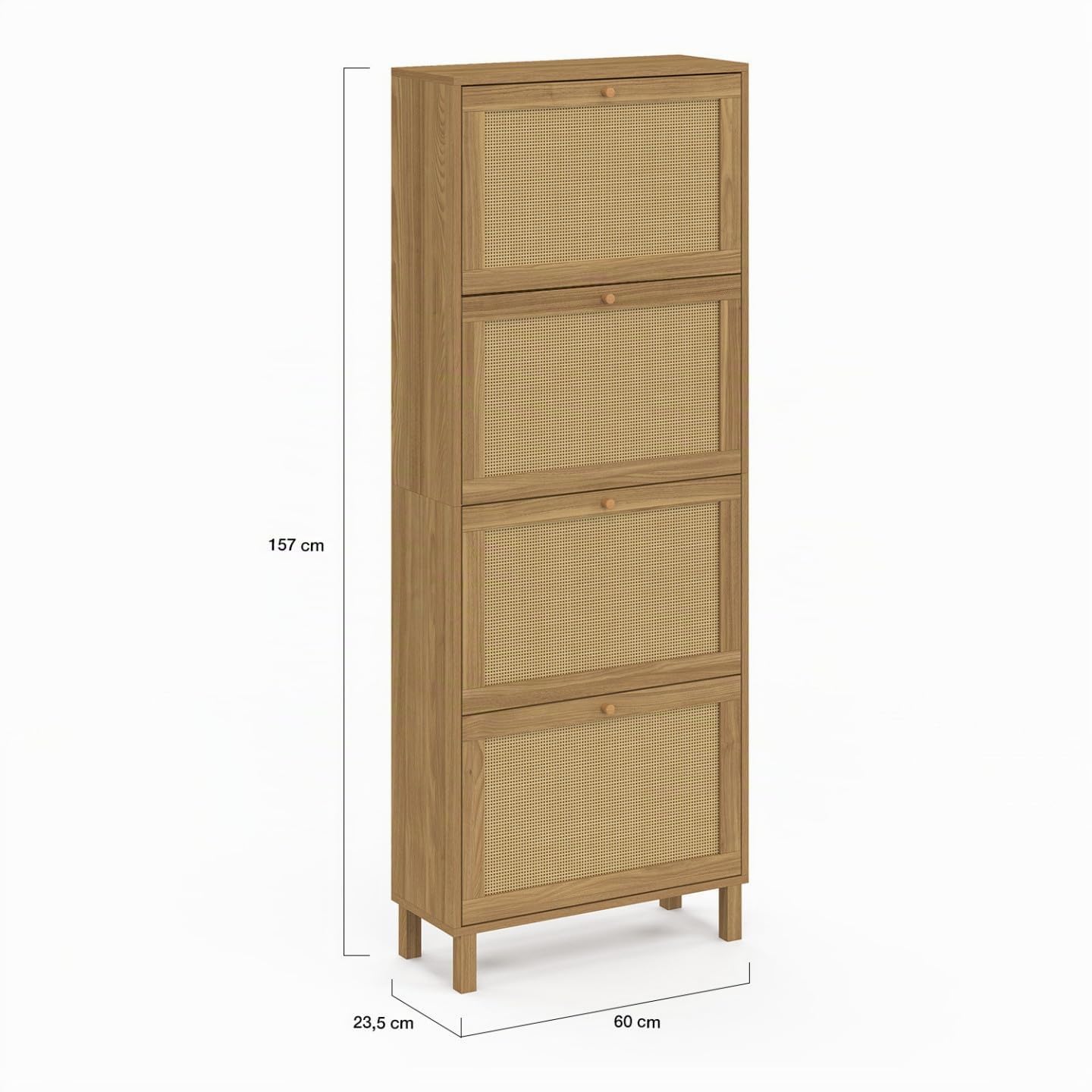 IDMarket – Mueble para zapatos de 24 pares Vintage HANAE 4 puertas efecto natural cannage