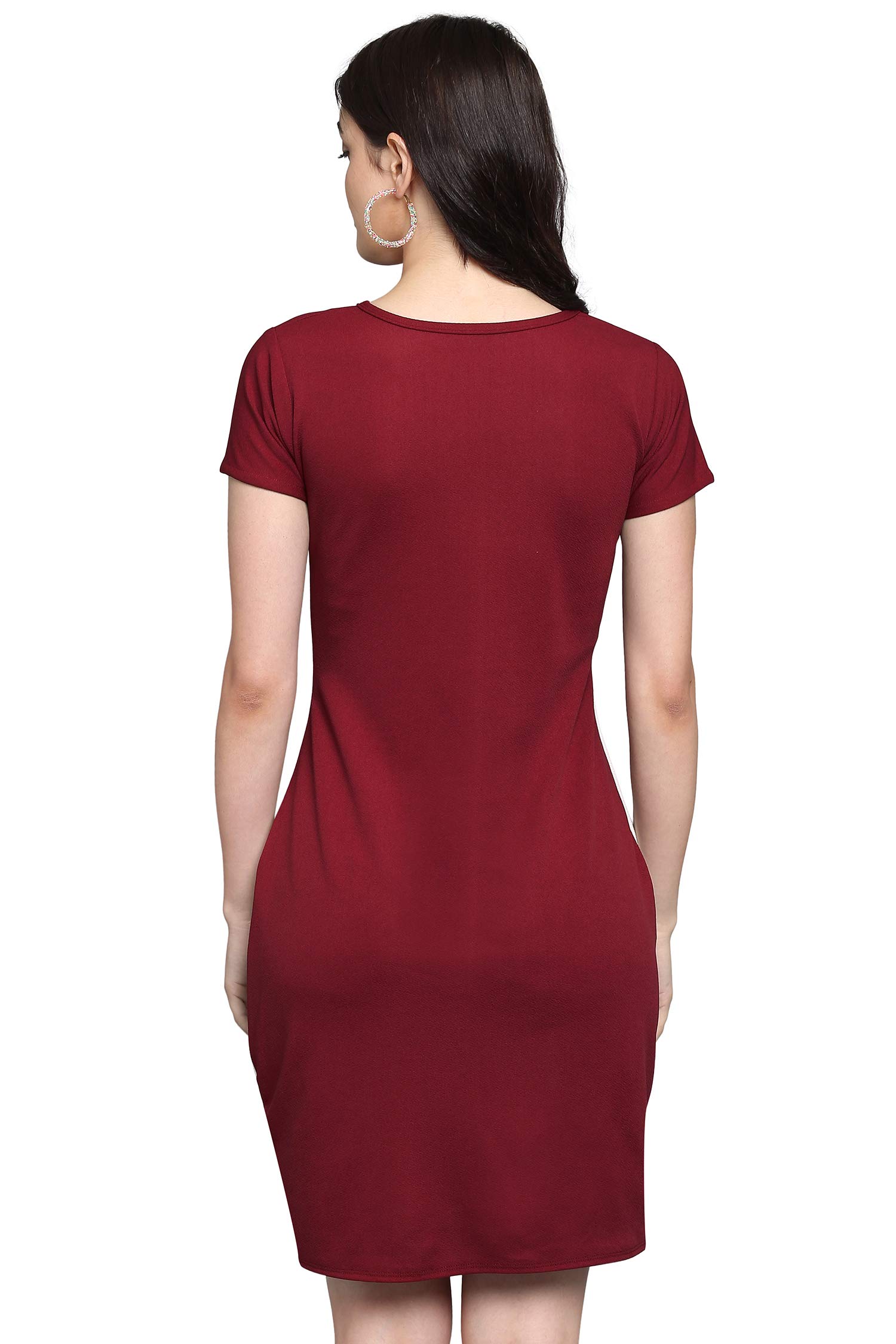 Purvaja Womens Bodycon Knee Length Dress(Lucy-114-Wh-Mr_Maroon_Small)