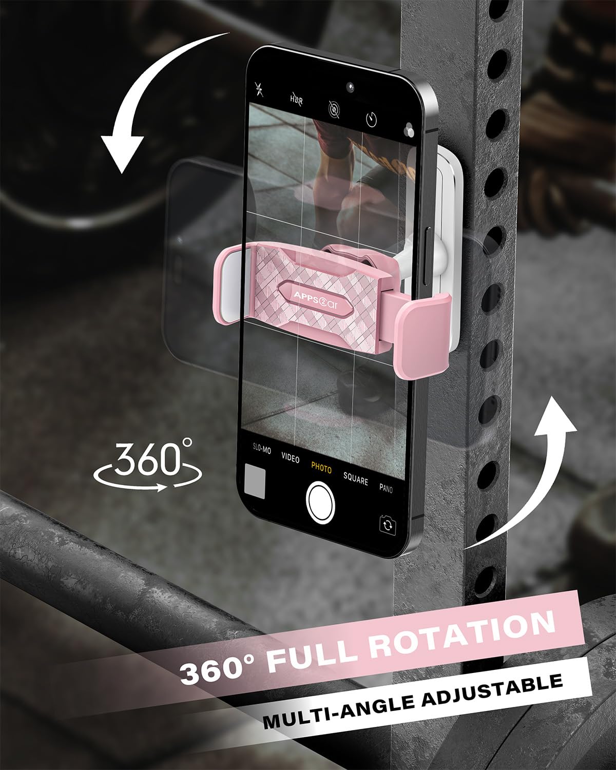 APPS2Car Gym Magnetic Phone Holder, 360 Adjustable, Compatible with 4.7-6.5" Smartphones, Alloy Base and Joint, Black: Pink - 1 Pack