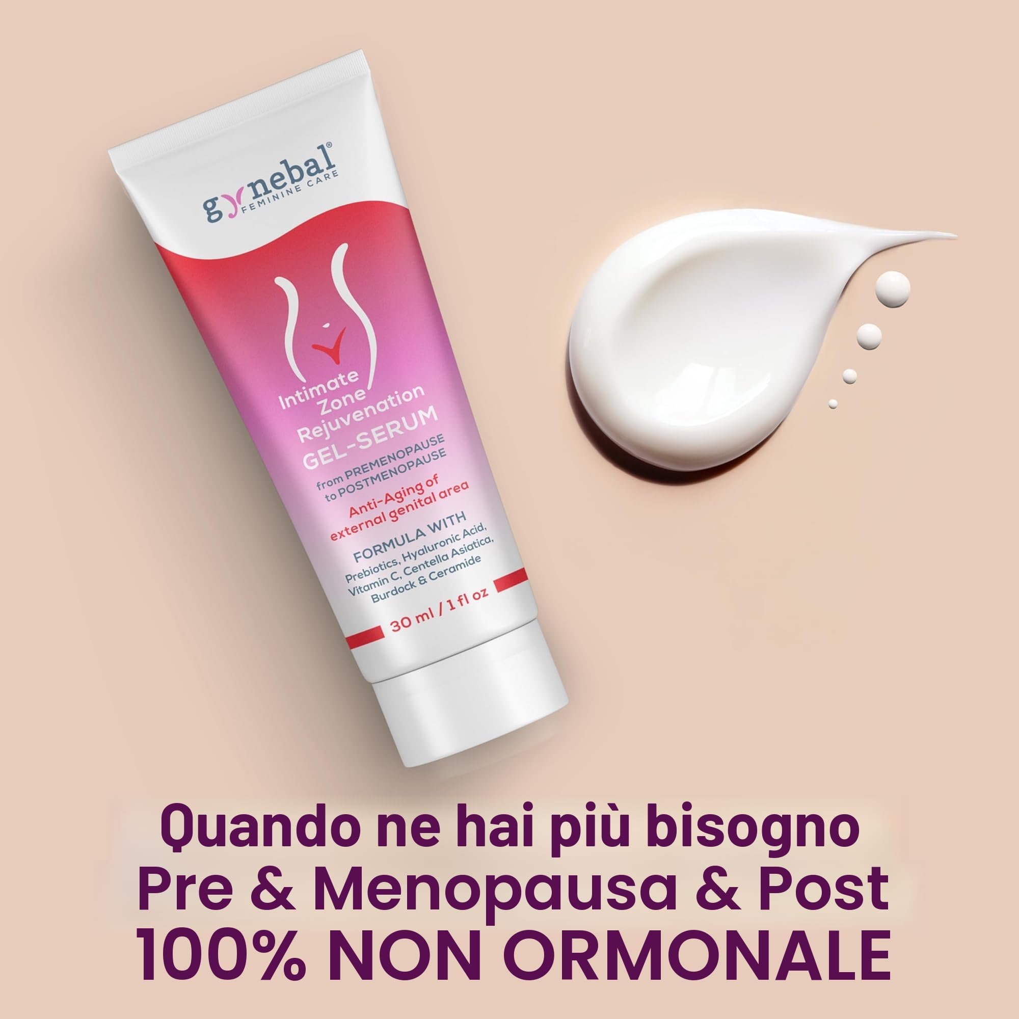 30 ml GYNEBAL Gel-Serum intimo super idratante e antietà contro la secchezza intima femminile in menopausa - Uso esterno - Ringiovanimento zona vulvo-vaginale con ialuronico, vit C, ceramidi.