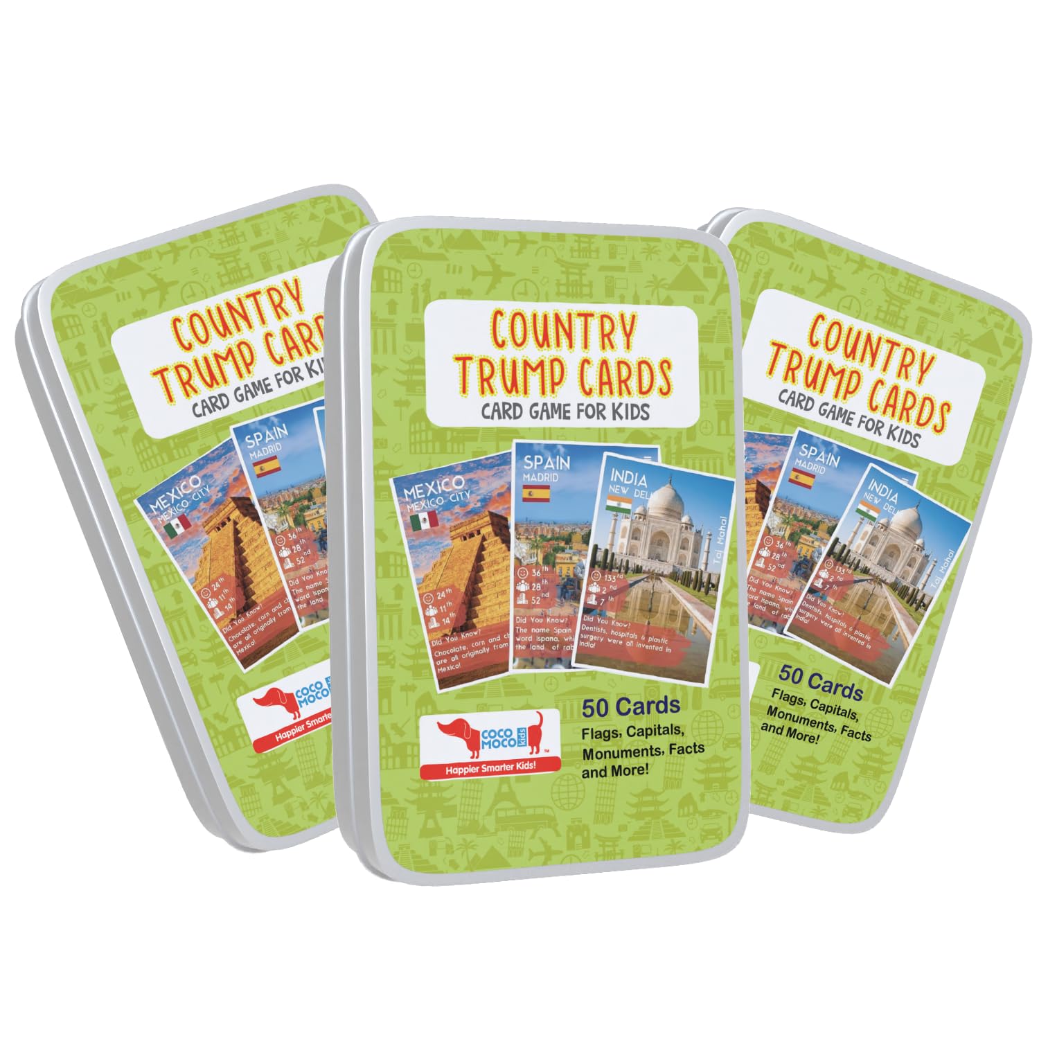 CocoMoco Kids Birthday Return Gifts for Kids Bulk Pack of 3 Pcs Country Trump Card Game Gifts Under 300 for Boys Girls Age 6-8 Yrs 8-12 Years, Learn Flags, Geography Map Educational Learning Toys