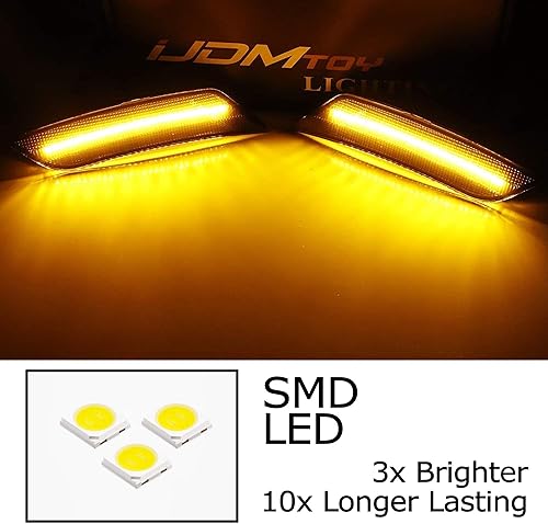 Vista 17 de iJDMTOY Kit de luz de marcador lateral de parachoques LED blanco 27-SMD de lente ahumada compatible con Cadillac ATS 2013-2014, Cadillac XT5 2017