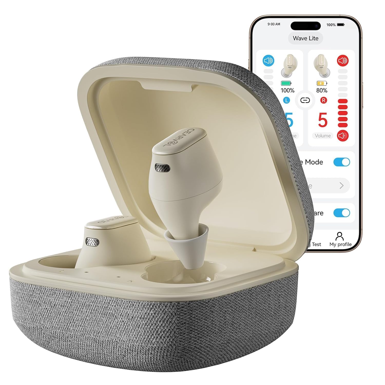 Wave Lite Amplificateur Sonore–Rechargeable, Bluetooth, Contrôle via application, Réduction du larsen, Entrée AUX, pour les personnes âgées, Lumière stellaire