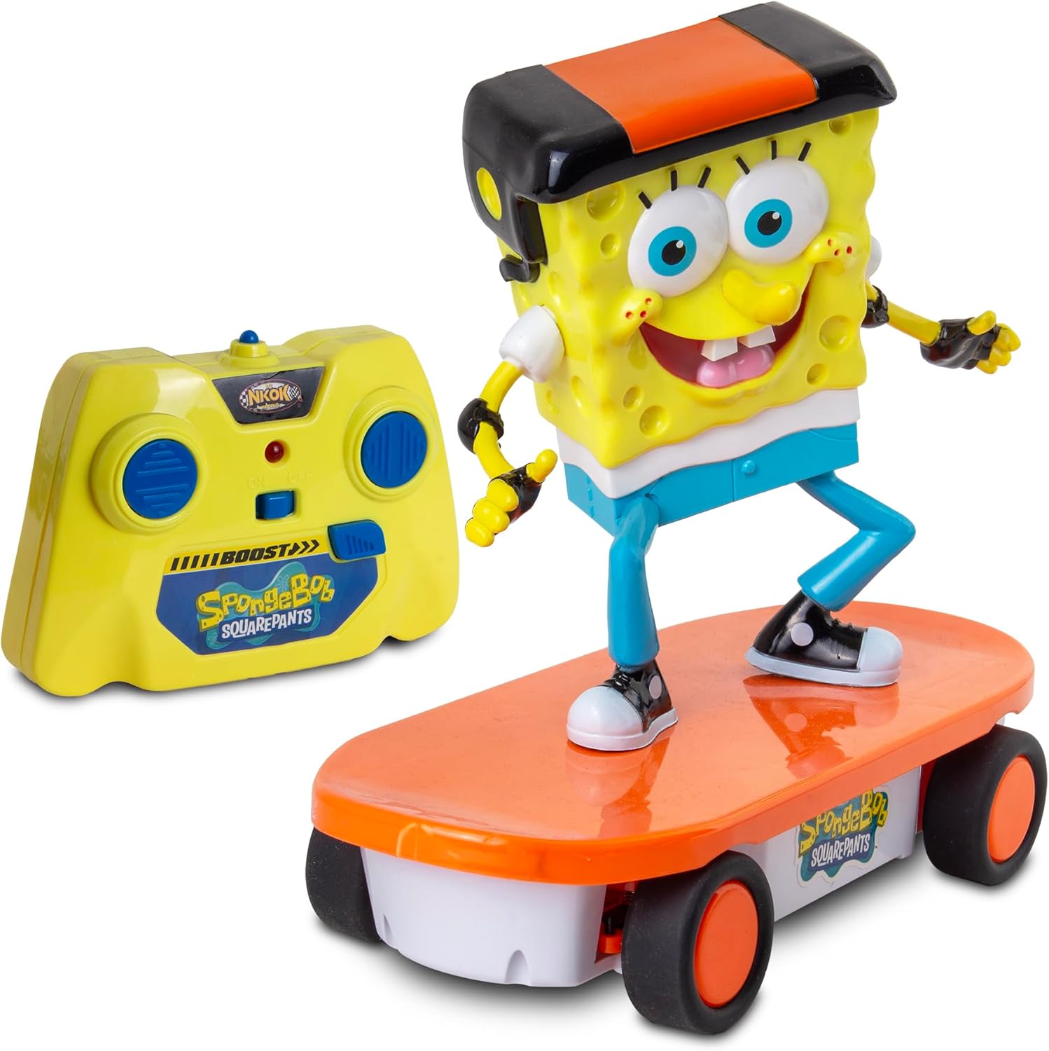 NKOK Spongebob 2.4GHz Skateboarder R/C Vehicle; Full Function 2.4 GHz Radio Control with Turbo Boost; Ages 6+