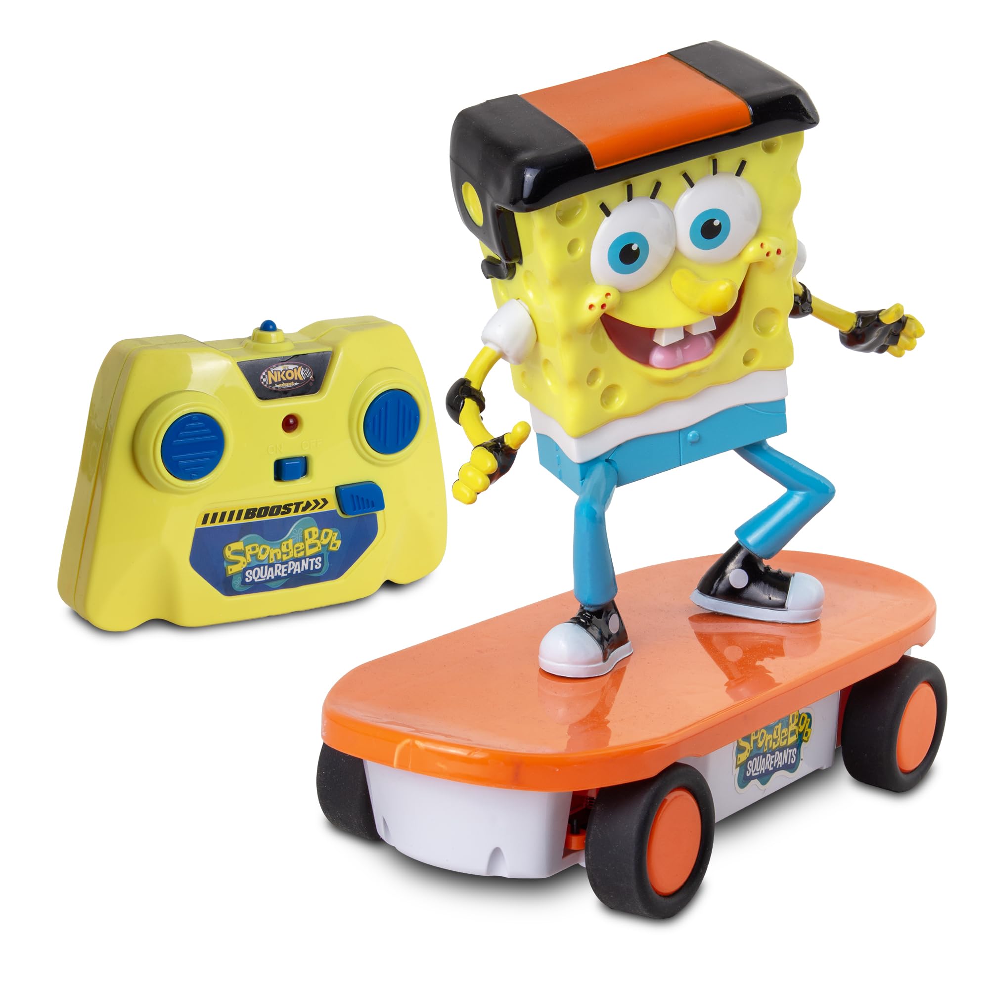 NKOK Spongebob 2.4GHz Skateboarder R/C Vehicle; Full Function 2.4 GHz Radio Control with Turbo Boost; Ages 6+