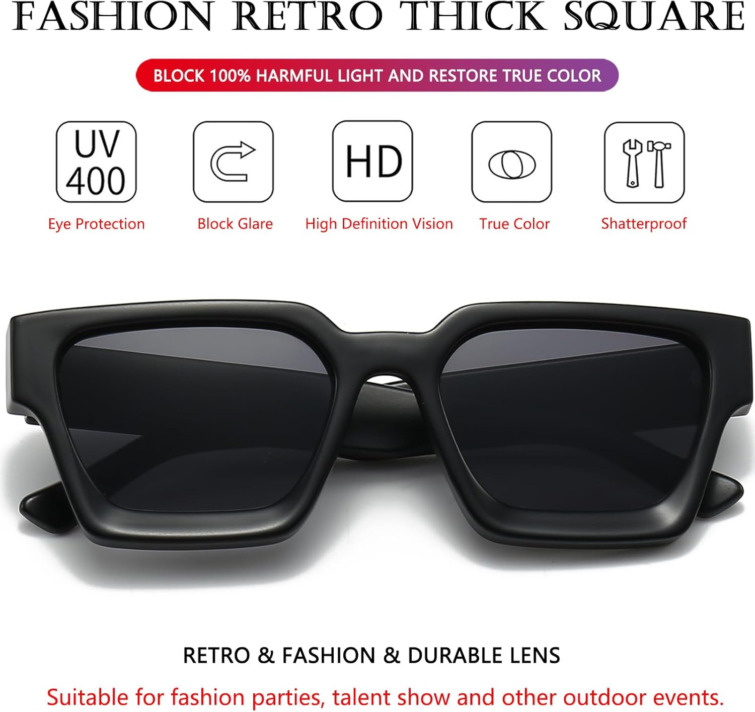 AIEYEZO Square Sunglasses for Women Men Square Thick Frame Sun Glasses Simple Designer Style Shades - Image 4