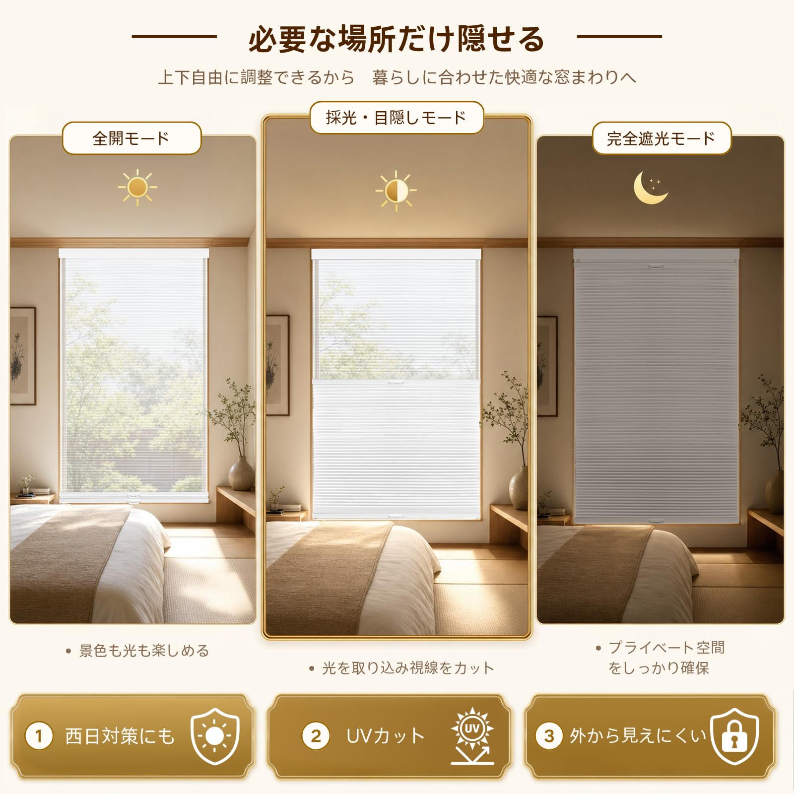 Amazon.co.jp: PikuRinova ハニカムシェード つっぱり式 採光・遮光一