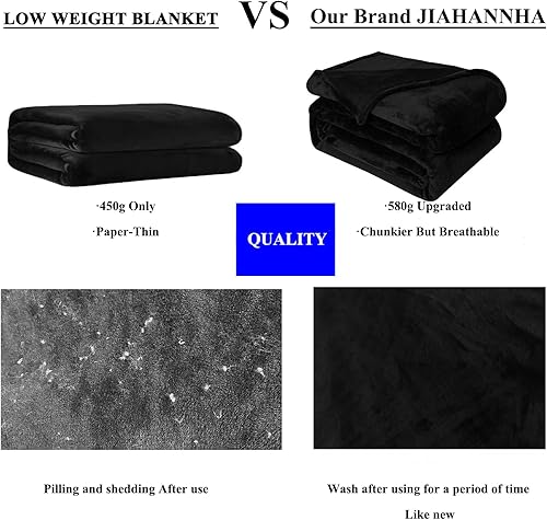 Miniatura 2 de JIAHANNHA - Manta de franela de forro polar tamaño Twin (60x80 pulgadas), manta color negro para sofá o cama, de 280 GSM, manta súper suave,