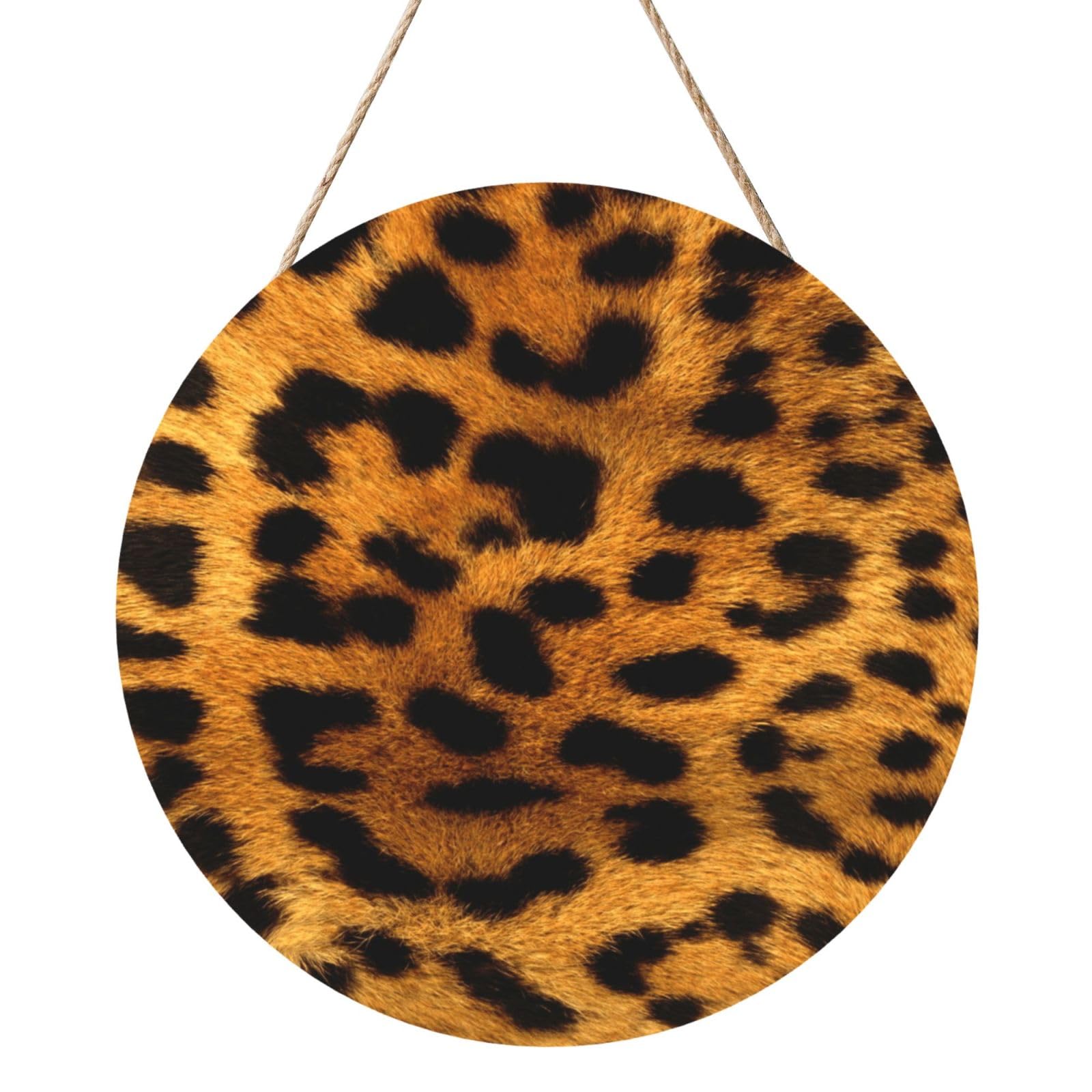 InOmak Animal Leopard Skin, Round Wood Panel Painting 12 in, Wall Hanging Painting For Home