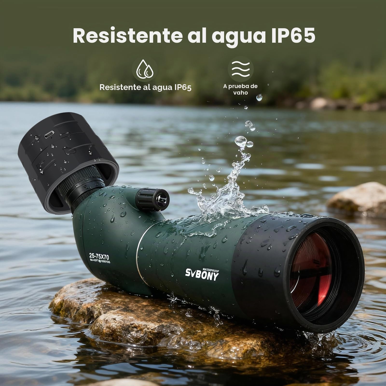 Svbony SV28PLUS Upgrade 25-75x70mm Telescopio Terrestre, con SC002 WiFi Cámara, BAK4 A5 Rojo Vino FMC Lente Recubierta, con Teléfono Adaptador, Bolsa de Trípode, para Observación de Aves, Fotografía