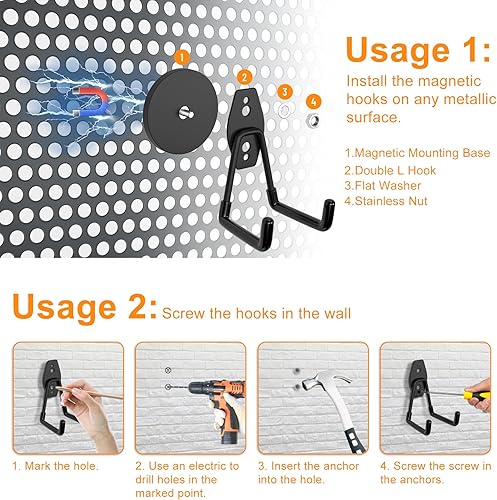 Miniatura 9 de ENUODA Ganchos magnéticos fuertes resistentes, paquete de 2 ganchos de garaje, ganchos magnéticos resistentes para cabina de crucero, ganchos