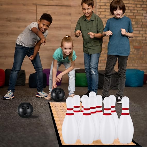 Mini Bowling Set Indoor Outdoor Indoor Bowling Set with Guide Arrow Mat Gold and Silver Medal Backpack Dispensing Suitable for Family Friends Family Party Entertainment