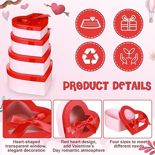 Miniatura 2 de Engrowtic Juego de 4 cajas de flores en forma de corazón con tapa transparente de 66.57.58 pulgadas, caja de regalo de corazón para San Valentín,