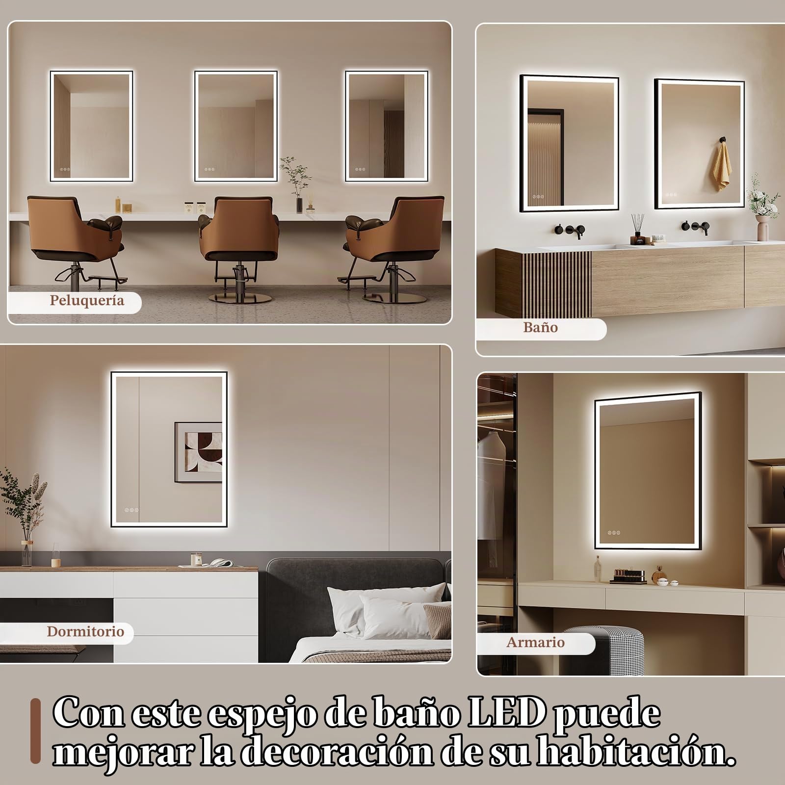 Espejo de baño con iluminación 100 x 70 cm – LED espejo de baño con Bluetooth – Espejo de baño con iluminación, antivaho, regulable, 3 colores de luz, espejo de pared LED negro marco de metal