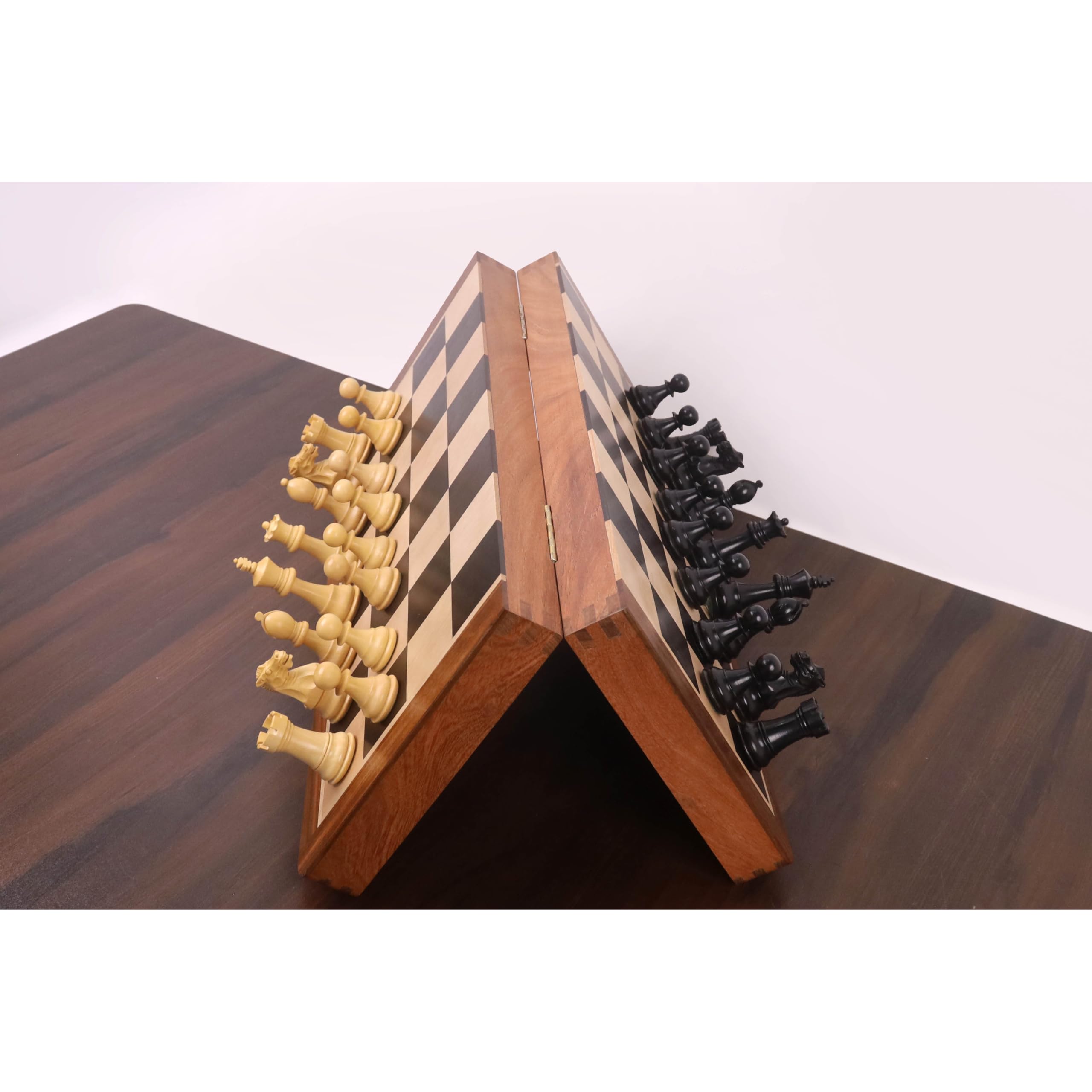 Royal Chess Mall- Set di scacchi da viaggio magnetico della serie Premier da 16 pollici- Scacchiera in legno di ebano e acero con pezzi in bosso ebanizzato