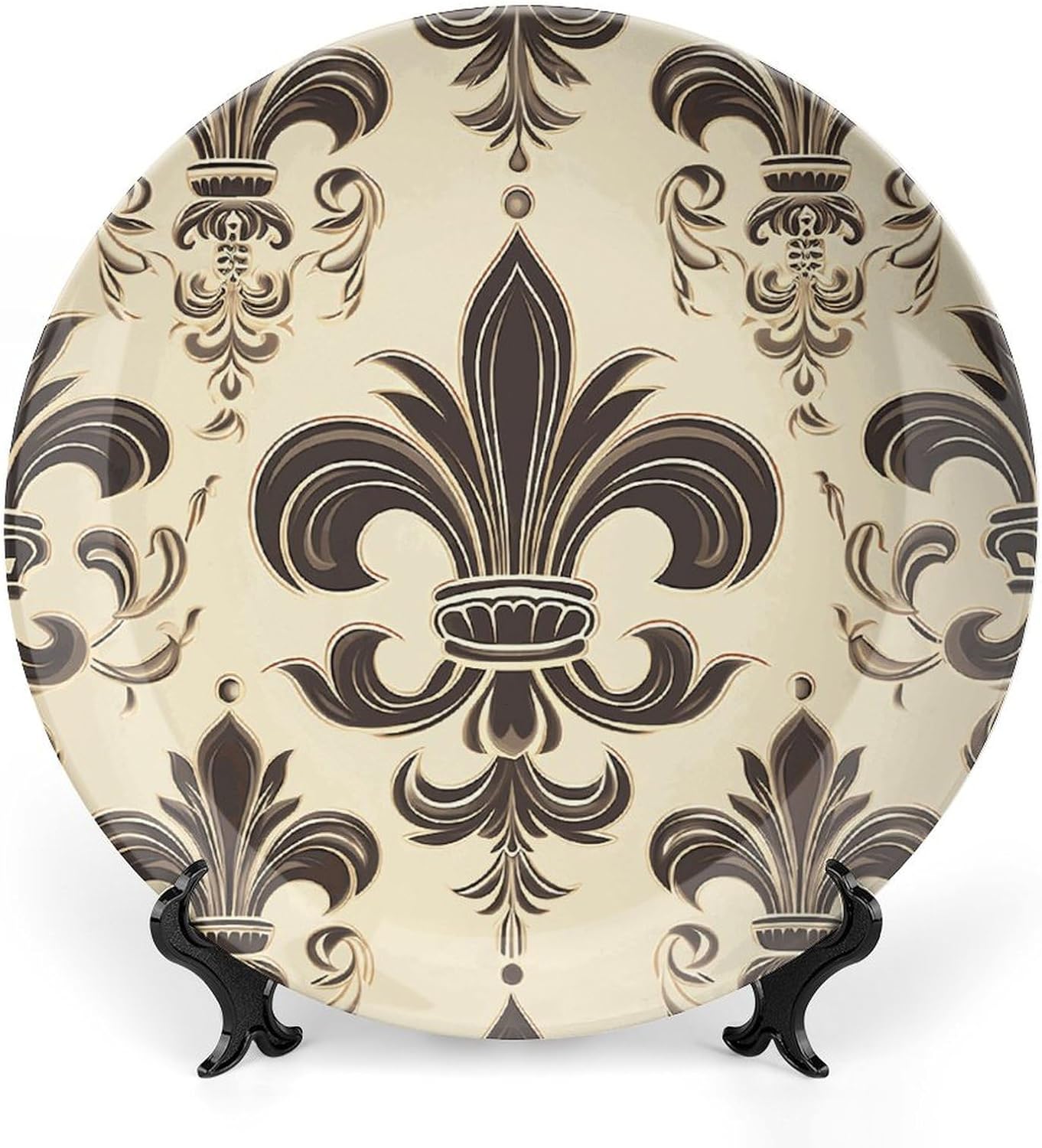 Fleur-de-Lis And Coat Arms Knight Ceramic Decorative Plates 10inch Bone China Decorative Plates with Display Stand Handmade Ceramic Ornament for Home Kitchen Bedroom Decorative Ornaments