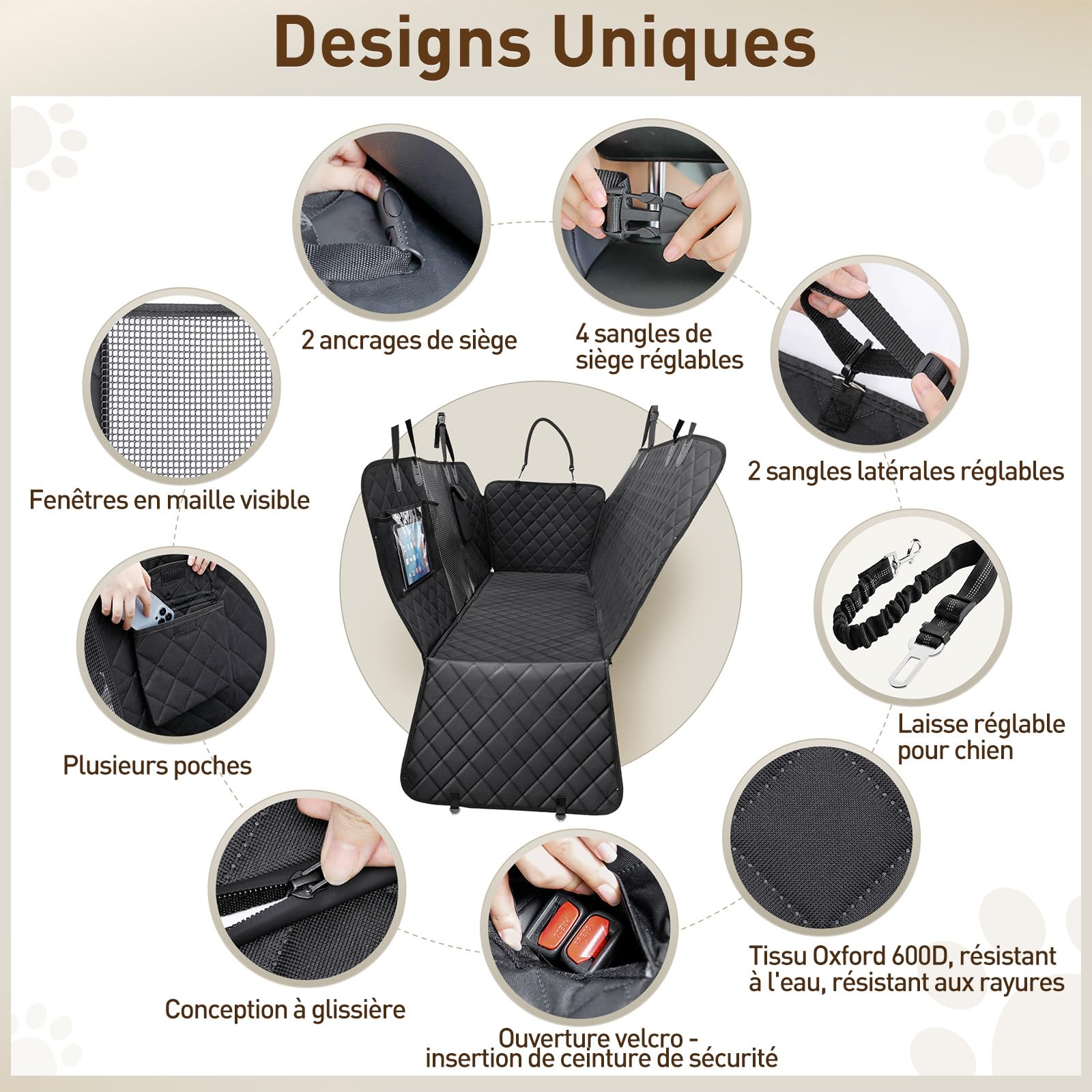 Gimars Protection Voiture Chien, 157 * 137cm Housse Voiture Chien Imperméable et Antidérapante, Universel Protection Siege Transport avec Maille Visuelle Fenêtre et Rangement Pochette