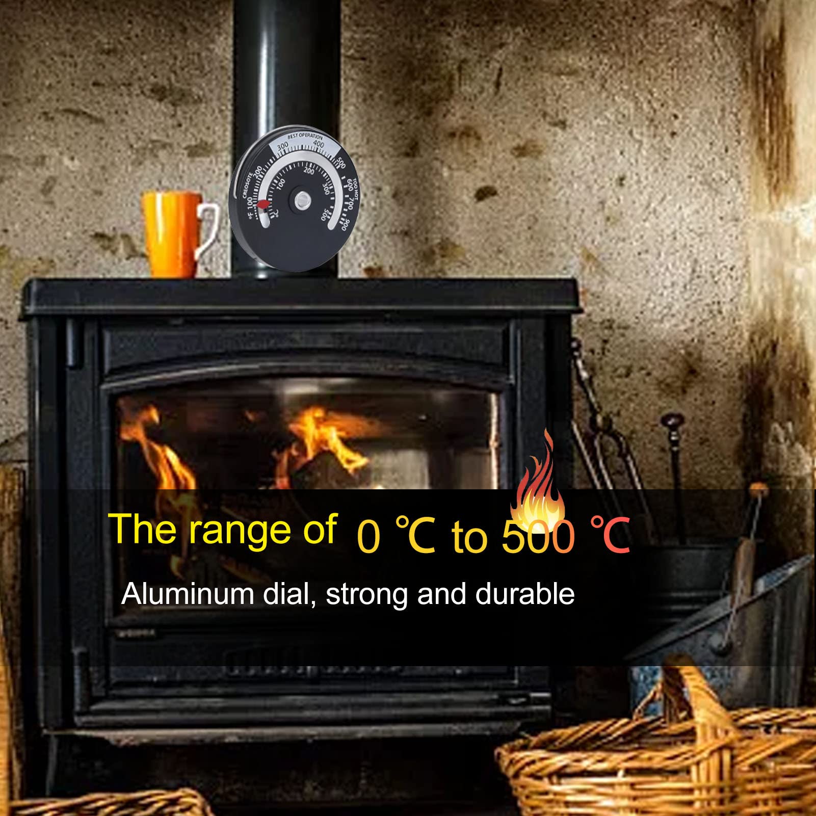 Thermomètre Magnétique Poêle 0-500°C - Cadran Aluminium - Pour Cheminée Poêle à Bois