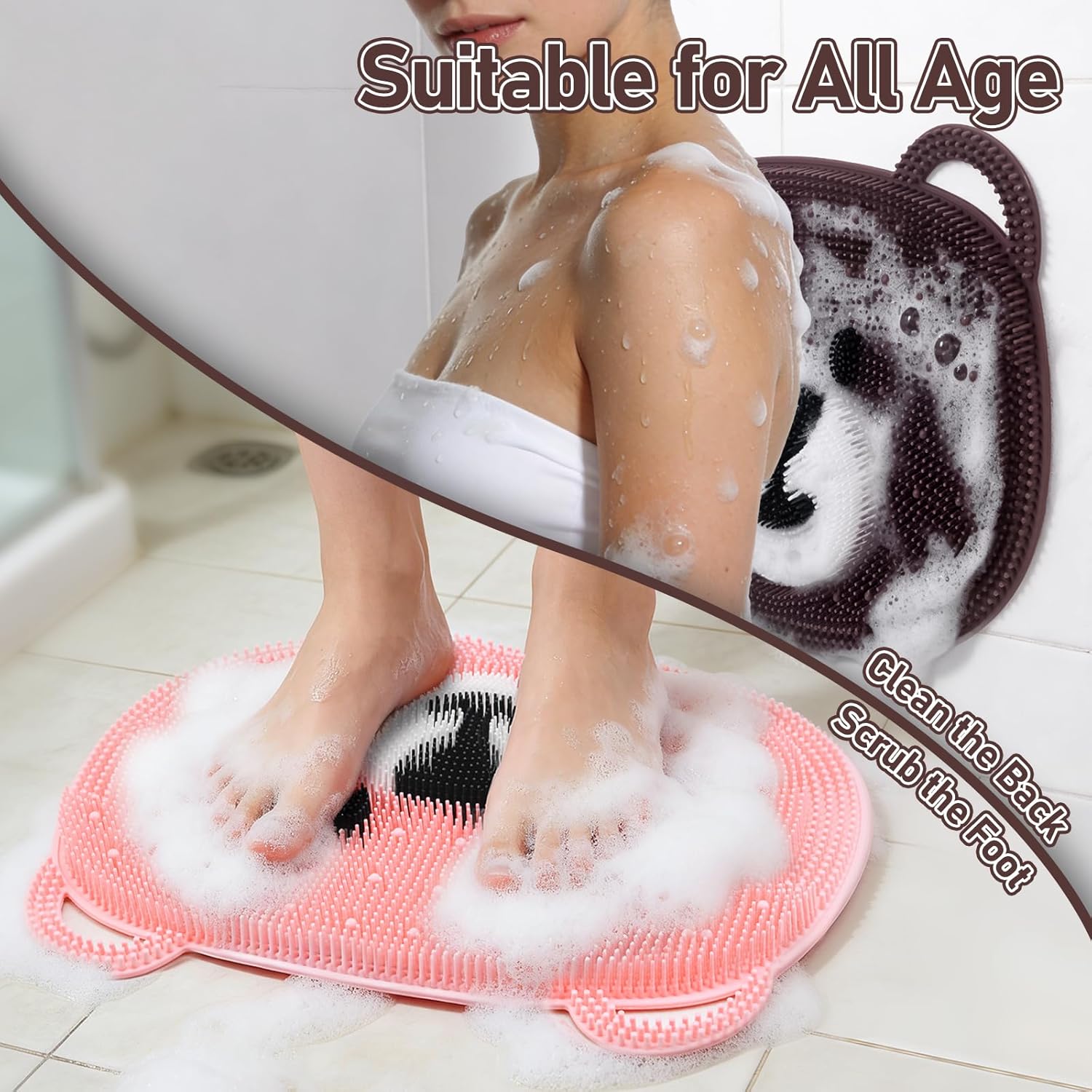 Foot Scrubber Mat in Shower 2 Pack Large - Silicone Foot Bath Exfloating Feet Deep Clean Brush Massager Acupressure Pad Improve Circulation & Feet Relief for Men Women Children Teenager Br&Pk