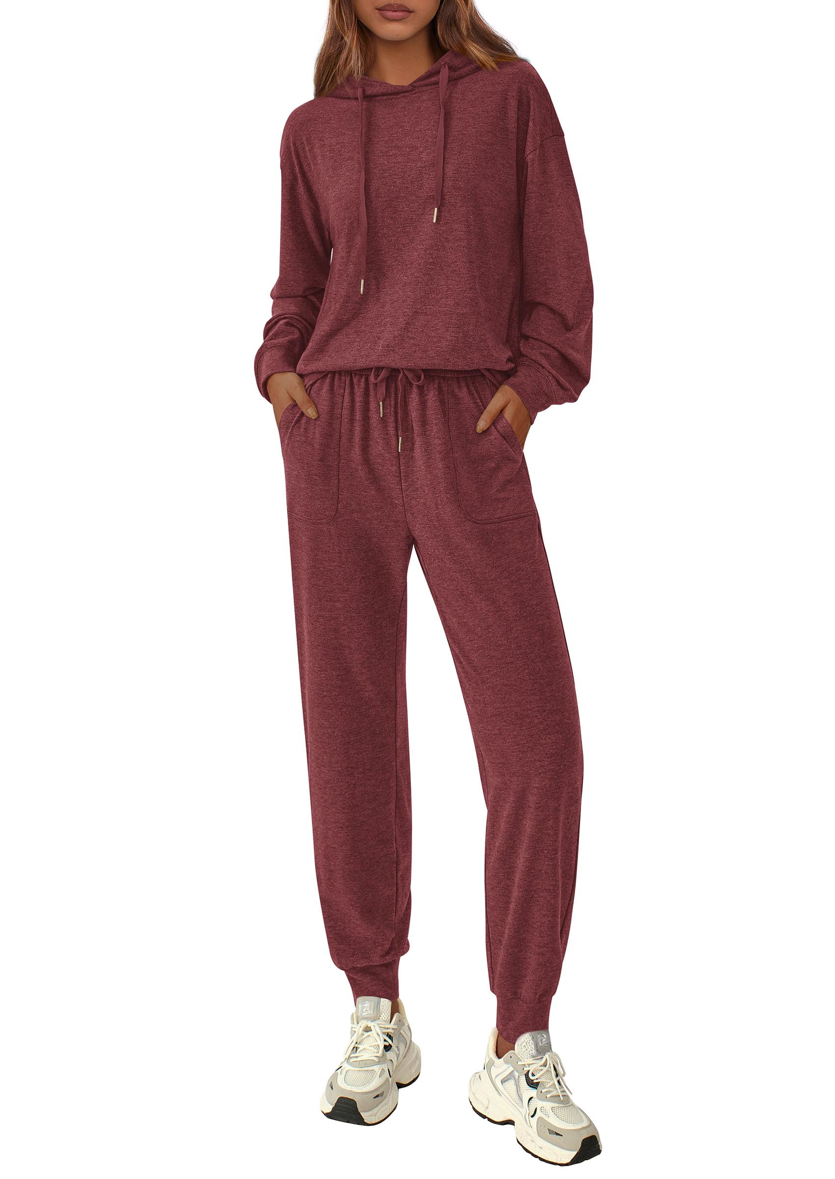 PRETTYGARDEN Women's 2 Piece Lounge Sets Fall Clothes Hoodies Sweatshirt Joggers Sweatpants Sweatsuits 2025 Airport Outfits Burgundy Small
