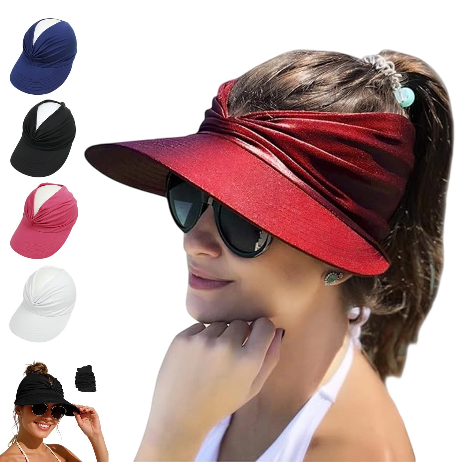 fjaldjfu Women's UPF 50+ UV Protection Sun Visor Hat, Wide Brim Quick Dry Foldable Summer Sun Hats, Beach Hats for Women (Burgundy)