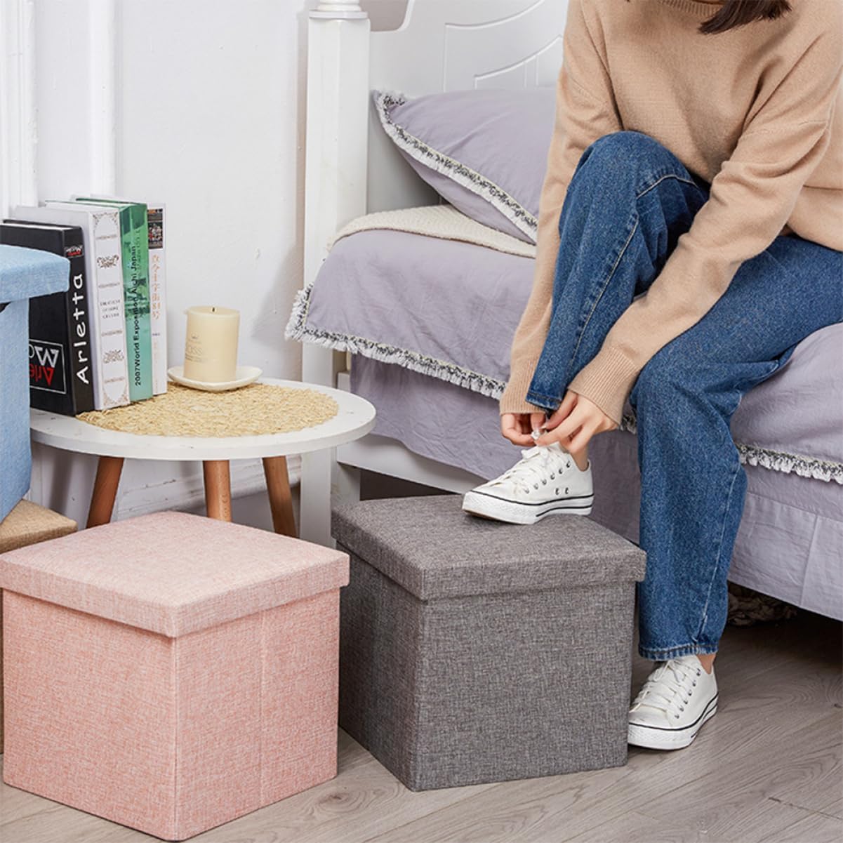 Foldable Storage Stool High-Bearing Ability Safe Material Storage Cube for Household Sundries Stool Box Comfortable Fabric for Boys and Girls