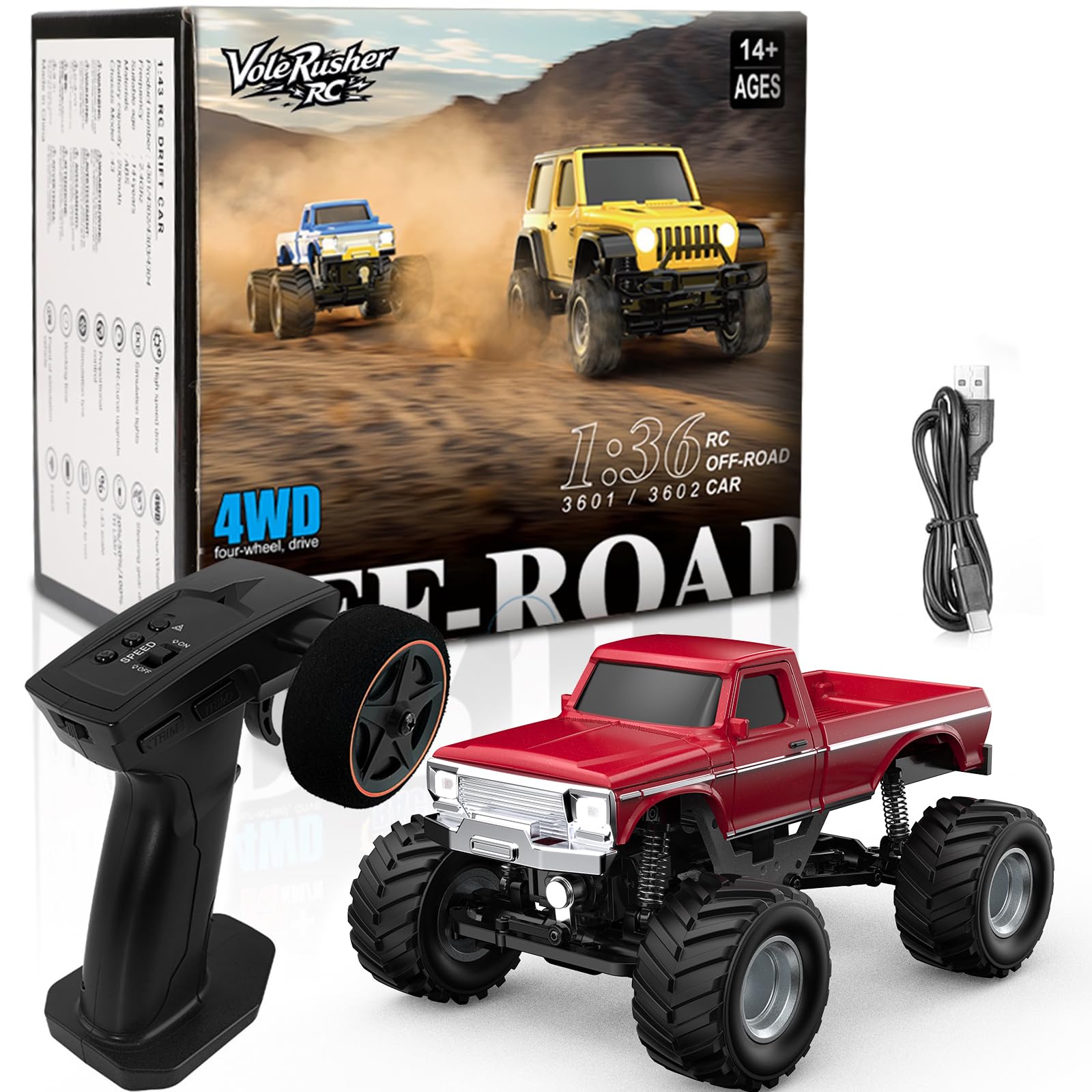 [2026 Upgrade 1/36 Mini RC Crawler, 4WD Micro Off Road Truck
