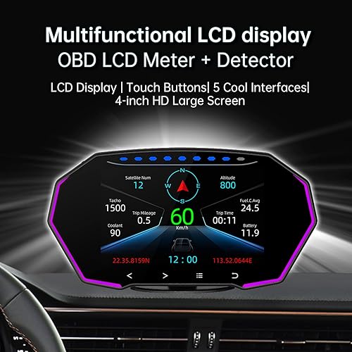 Miniatura 6 de Pantalla frontal para automóviles, indicador OBD2, velocidad de rotación, temperatura del agua, voltaje, conducción de fatiga, resolución de