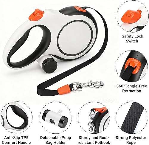 Miniatura 4 de Segarty Correa para caminar de 26 pies para perros de hasta 110 libras, correa retráctil sin enredos de 360 con soporte desmontable para bolsas de