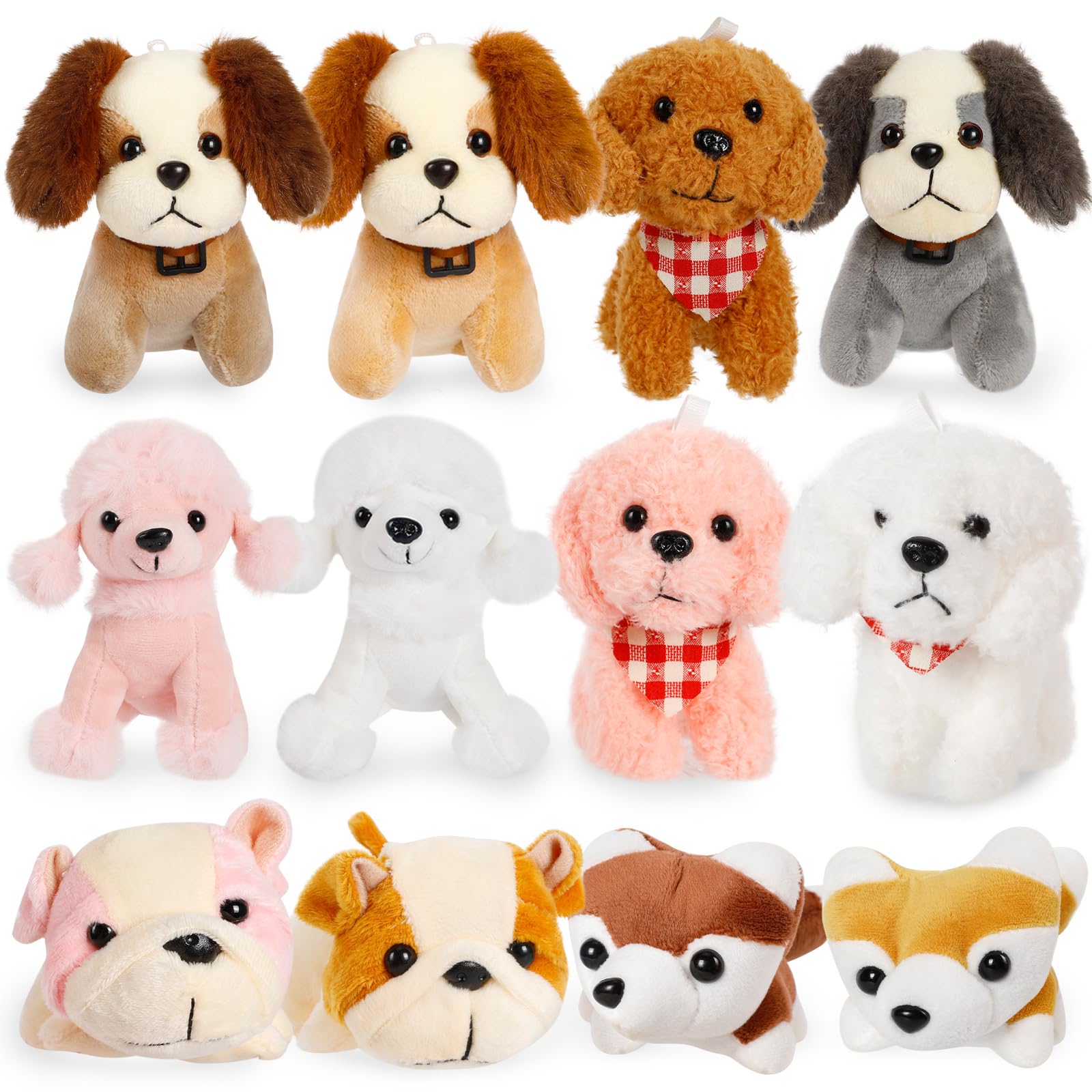 12 Pack Dog Stuffed Animals, 4.8 Inch Small Stuffed Animals Bulk, Puppy Plush, Treasure Box Toys for Classroom, Prize Box Toys, Party Favors for Kids