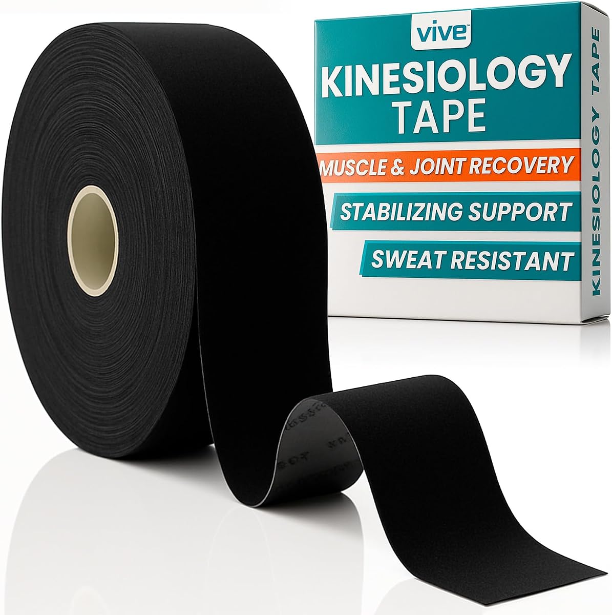 Cinta de kinesiología Vive (105 pies) - Cinta de apoyo atlético terapéutico | Rollo Kensio sin cortar - Recuperación de músculos y articulaciones para aliviar el dolor de hombros, espalda, rodillas, codos y tobillos - Impermeable para deportes