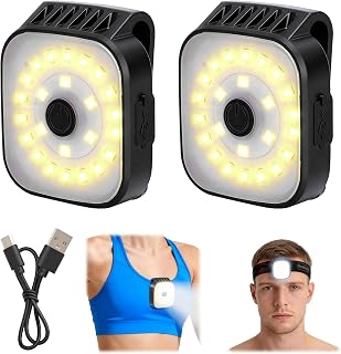 TNSLAND Luz de correr con clip USB, 2 unidades, 4 modos de luz, 600 lúmenes, luz de seguridad para correr, escalada, pesca, camping