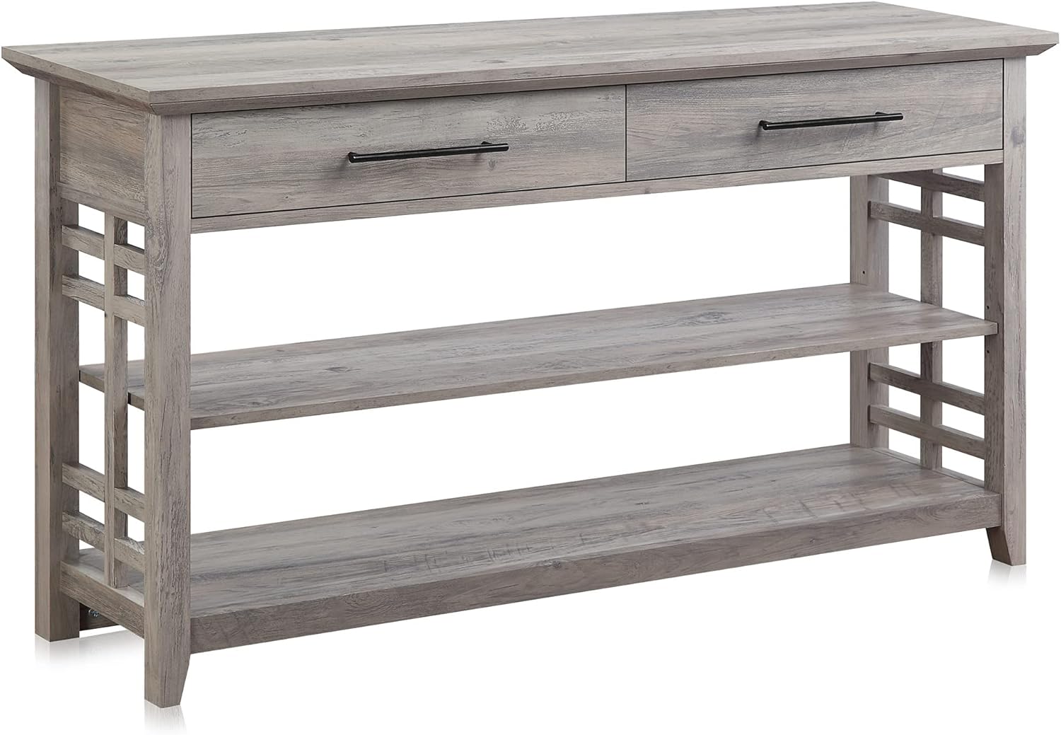 BELLEZE 3 Tier Console Table with Two Storage Shelves & Drawers, Wood Accent Sofa Table for Entryway Living Room Hallway - 55 Inch - Norrell (Gray Wash)