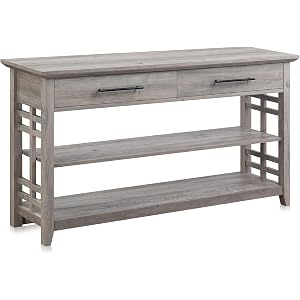 BELLEZE 3 Tier Console Table with Two Storage Shelves & Drawers, Wood Accent Sofa Table for Entryway Living Room Hallway - 55 Inch - Norrell (Gray Wash)