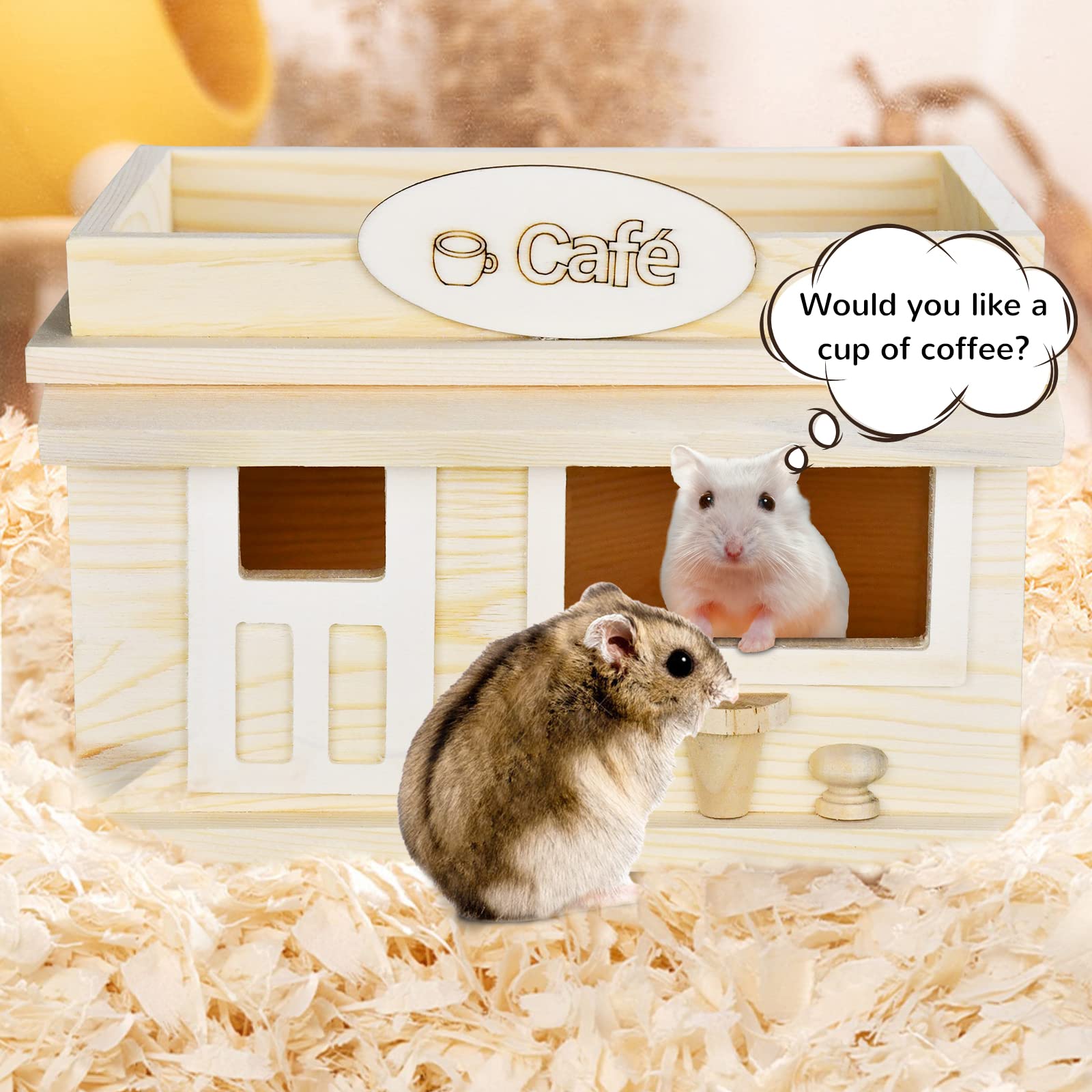 Amazon | Vehomy ハムスター 木製ハウス ネズミ 木製 カフェ 隠れ家
