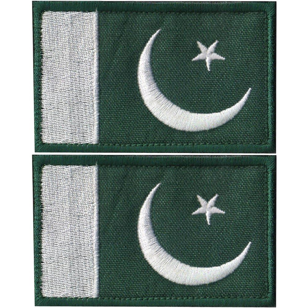 Sanfly Green 2 Pcs Pakistan Flag Patch, Military Embroidery Pakistan Flag Applique Emblem Military Patch With Hook And Loop For Hats