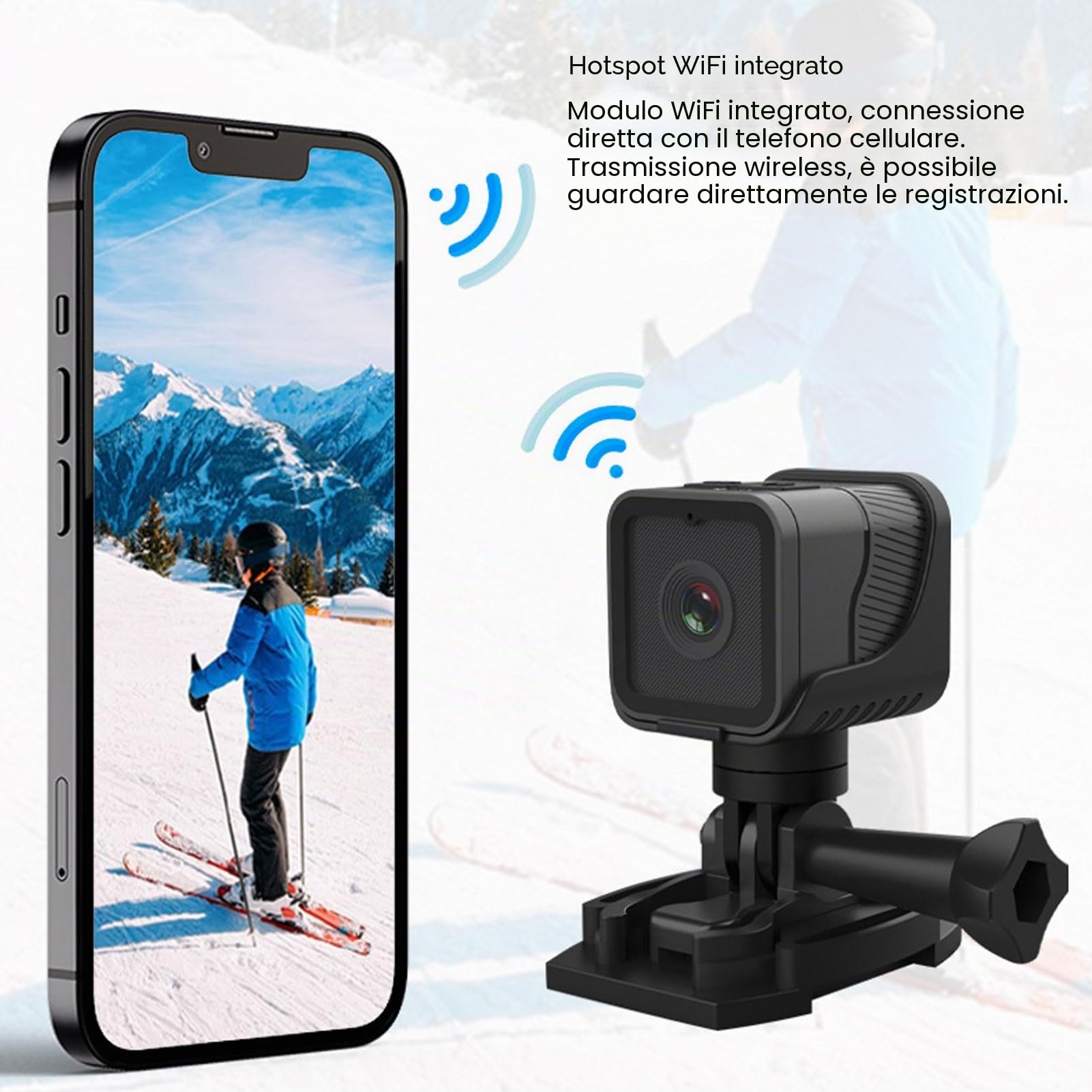 Telecamera WiFi per Bici da Manubrio, Mini Videocamera Sportiva 1080P con Grandangolo 120°, Registratore Esterno Impermeabile per Bicicletta, Montagna, Bici da Strada
