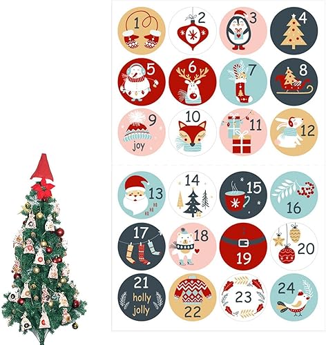 Miniatura 1 de SUANQ Calcomanías de calendario de Adviento de Navidad, 10 unidades, 1-24 números, calcomanías de cuenta regresiva de Navidad, calcomanías de