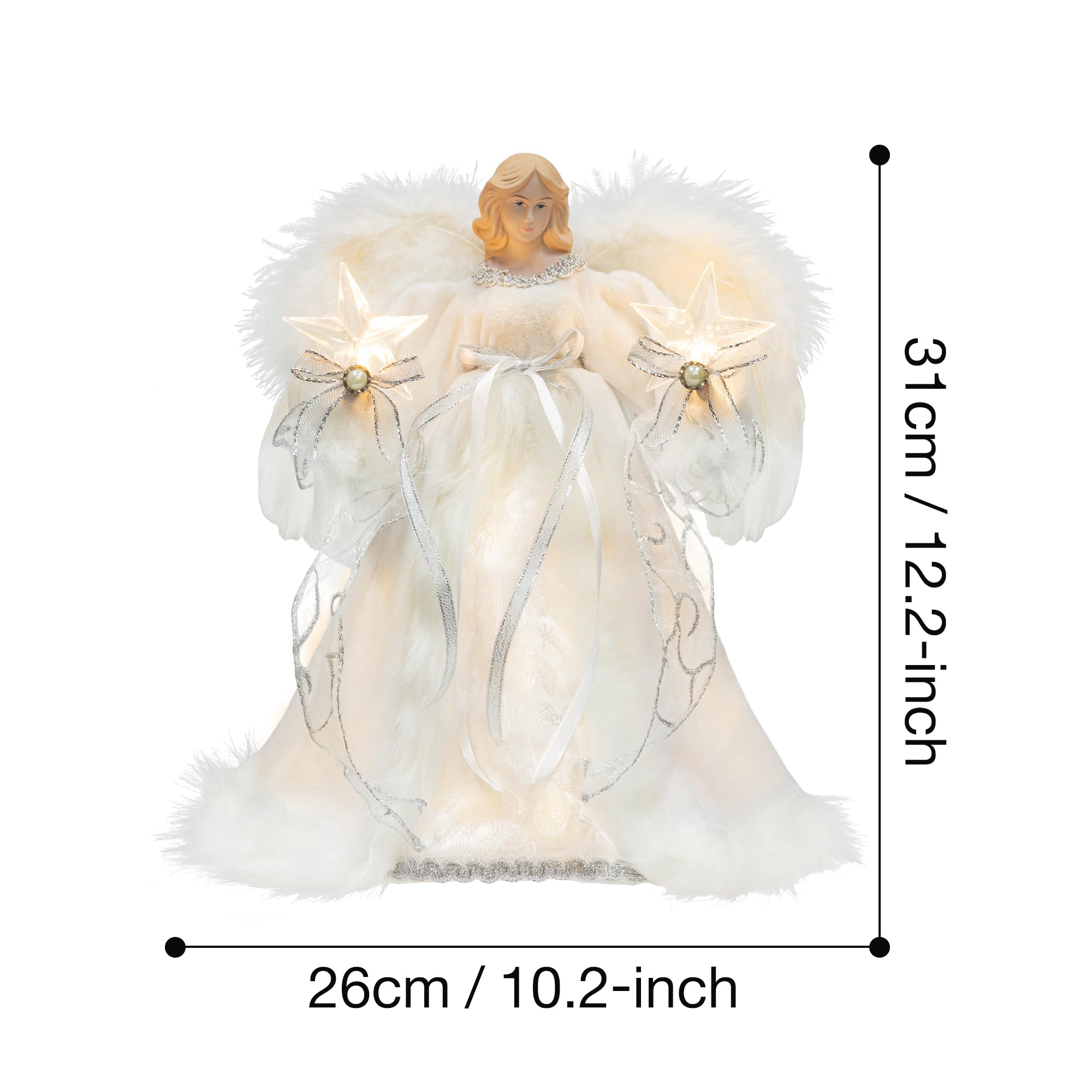 30cm puntale albero natale angelo a forma di angelo di luci a led, 30cm, bianco Angelo albero di Natale in alto, per decorazioni albero di Natale