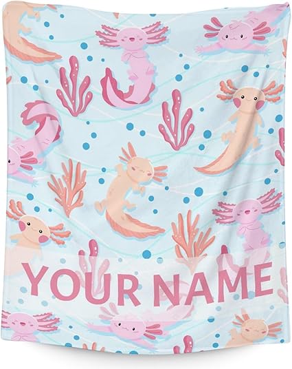 Girl Blanket - 40x50 Inches Personalized Cute Axolotl Throw - Light Blue Soft Fuzzy Blankets for Bed, Couch & Living Room