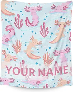 Girl Blanket - 40x50 Inches Personalized Cute Axolotl Throw - Light Blue Soft Fuzzy Blankets for Bed, Couch & Living Room
