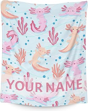 Girl Blanket - 40x50 Inches Personalized Cute Axolotl Throw - Light Blue Soft Fuzzy Blankets for Bed, Couch & Living Room