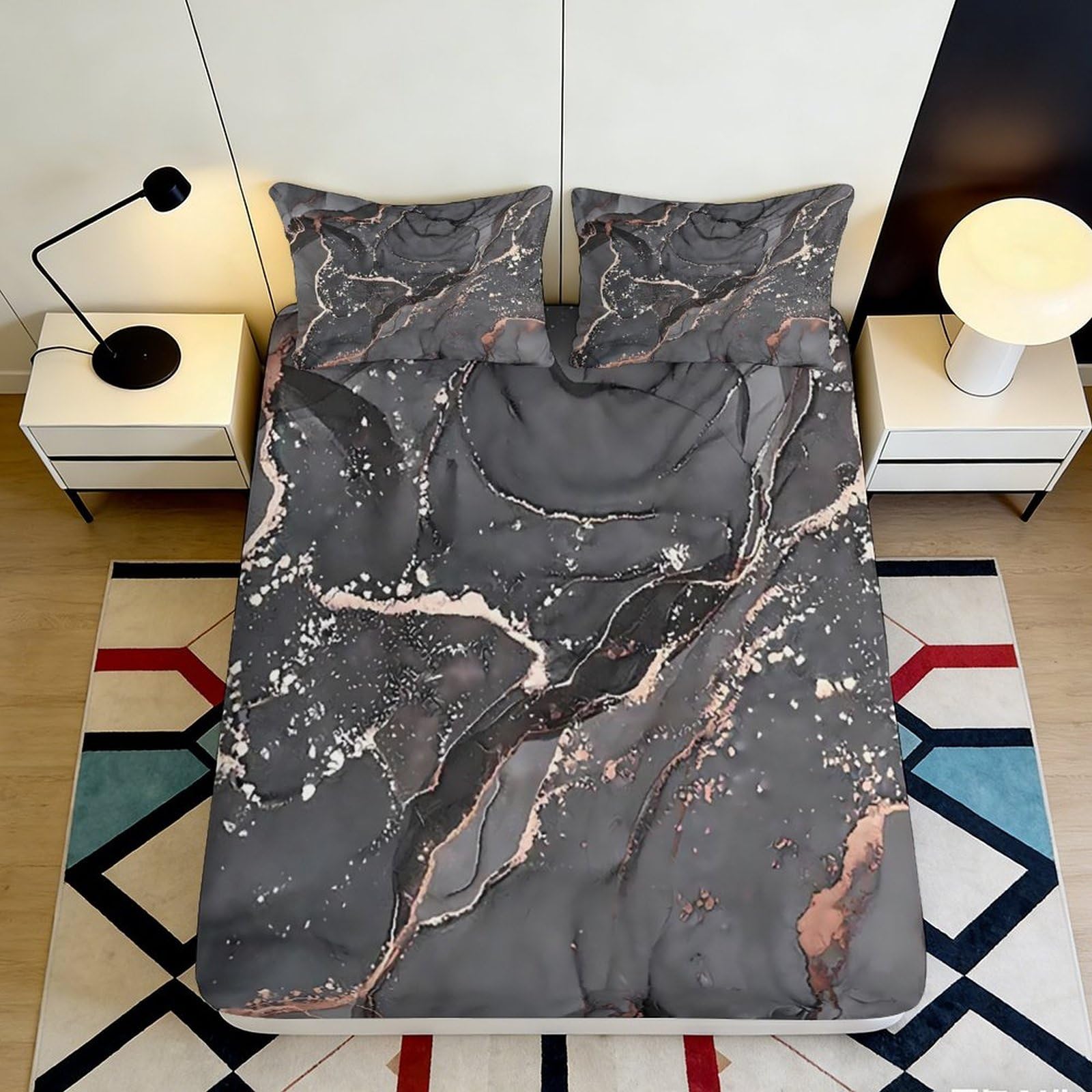 Pnayamiorkfel Style-9 3D Printed Marble Black Fitted Sheet Microfiber Soft Artistic Abstract Bed Cover For Bedroom Guest Room Decor 90X200x25cm