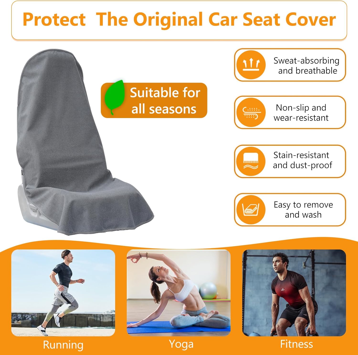 Towel Car Seat Covers - Super Absorbent Front Seat Protectors for Gym, Pets & Travel | Quick-Dry Towel Fabric | Universal Non-Slip Fit for Sedan, SUV, Truck (1 Pack Grey) - Image 3