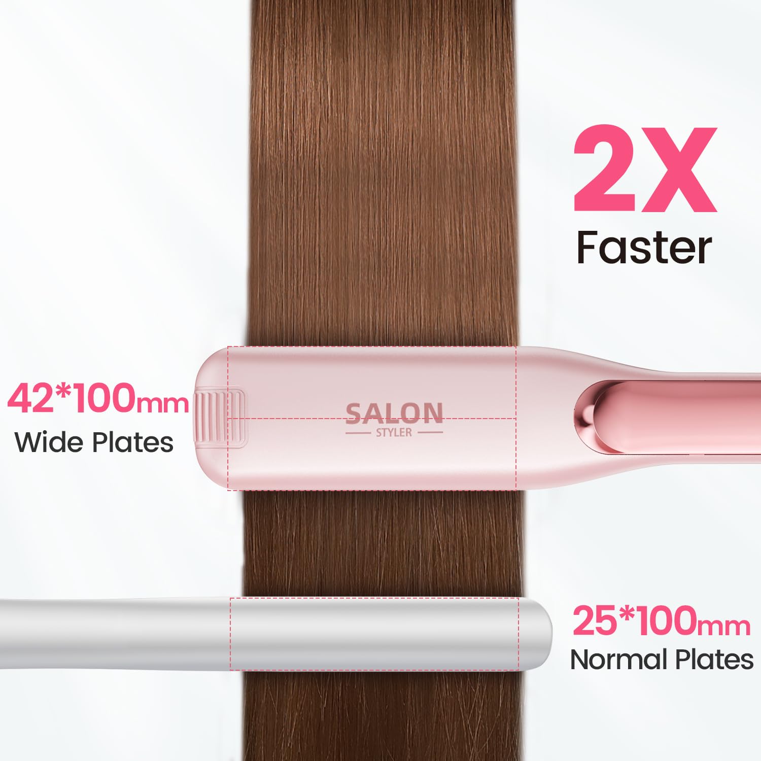 Dekuri planchas del pelo, plancha de pelo de 42 mm, plancha de cerámica sin fricción a base de agua para un cabello sedoso y suave, planchas de pelo profesional para mujeres, 120°C-230°C, Rosa